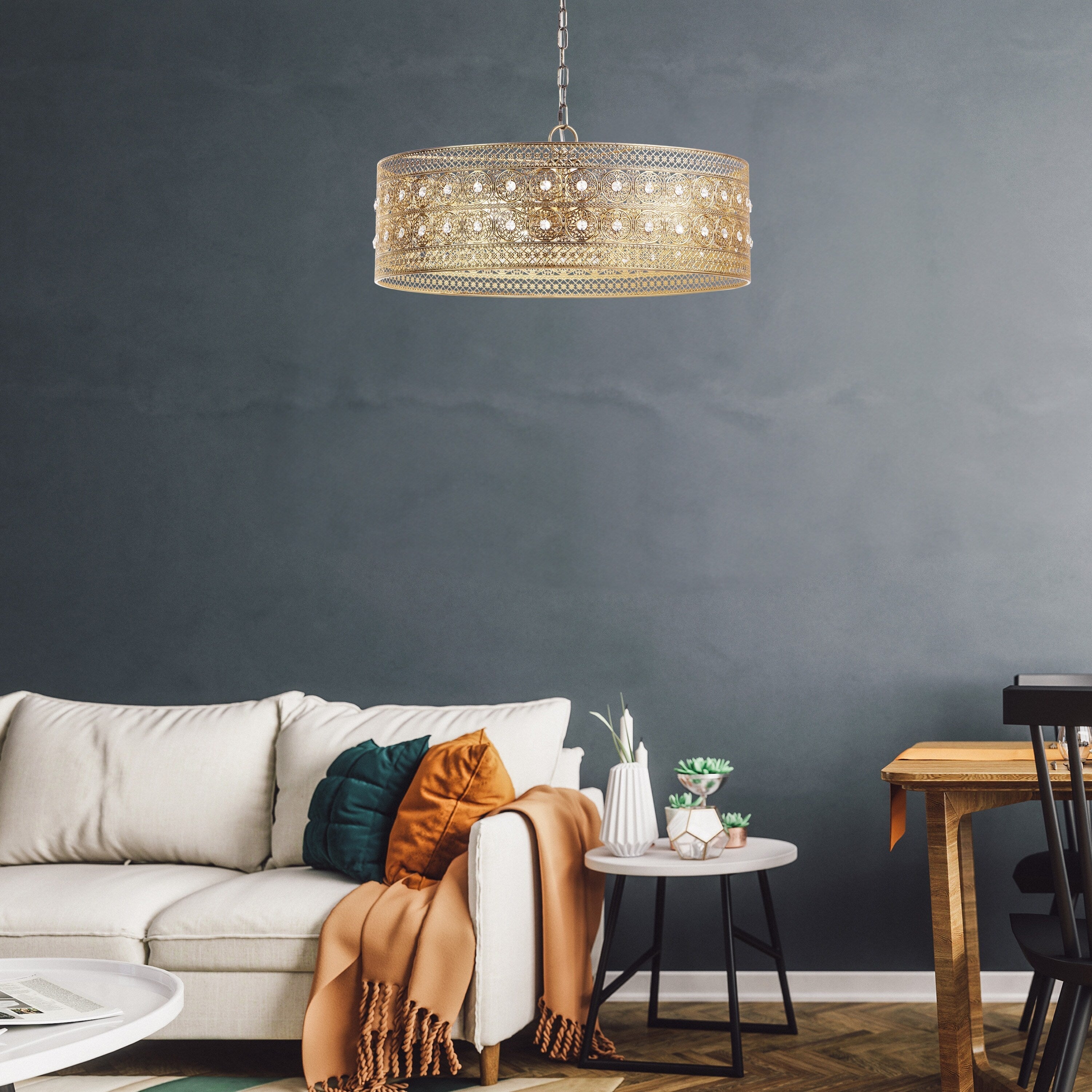 River of Goods Bryar Brass and Crystal 23.5W 3-Light Chandelier - 23.5 x 23.5 x 61.5