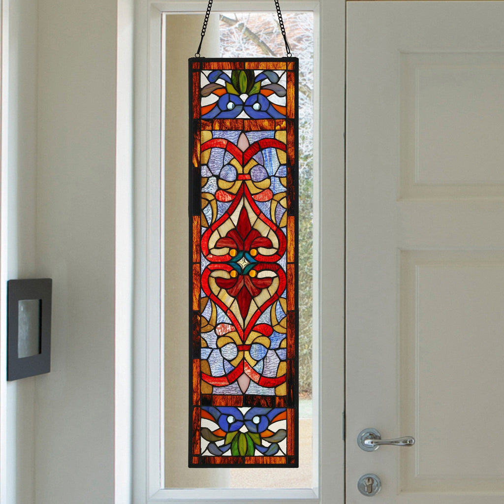 River of Goods Victorian Stained Glass Fleur De Lis Window Panel - 9.5L x 0.25W x 36H