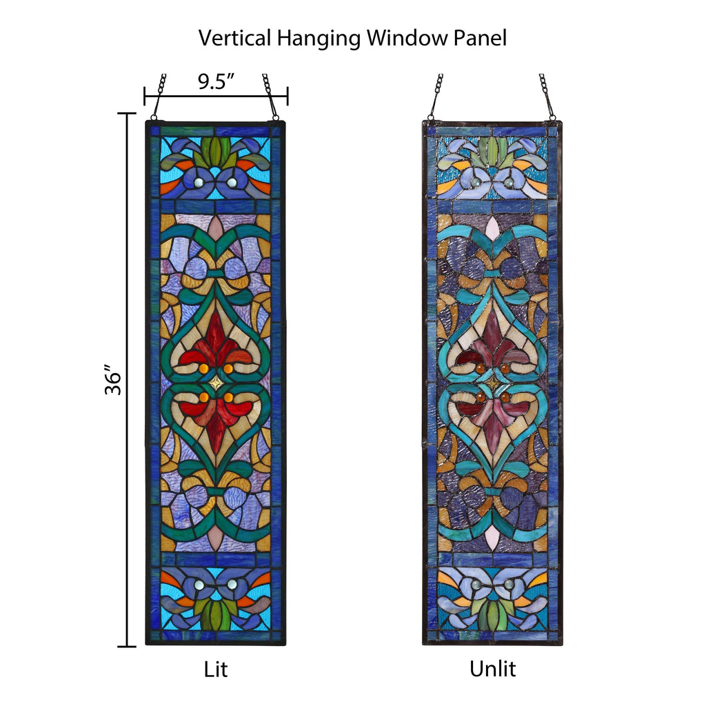River of Goods Victorian Stained Glass Fleur De Lis Window Panel - 9.5L x 0.25W x 36H