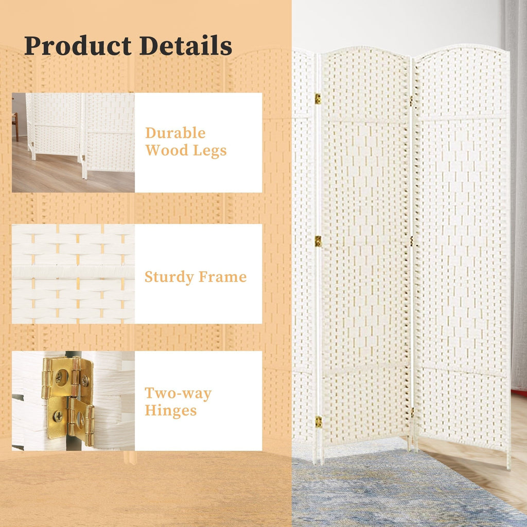 Room Divider 6 FT Tall Weave Fiber Freestanding Privacy Screen Folding Screen