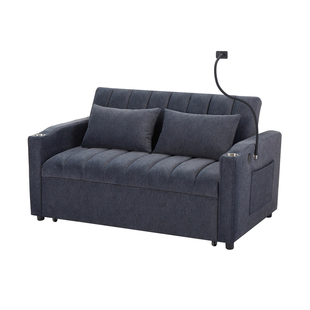 Roomfitters Convertible Loveseat Sofa Bed with USB Ports, Side Pockets, Cup Holders, and Swivel Phone Holder for Living Room