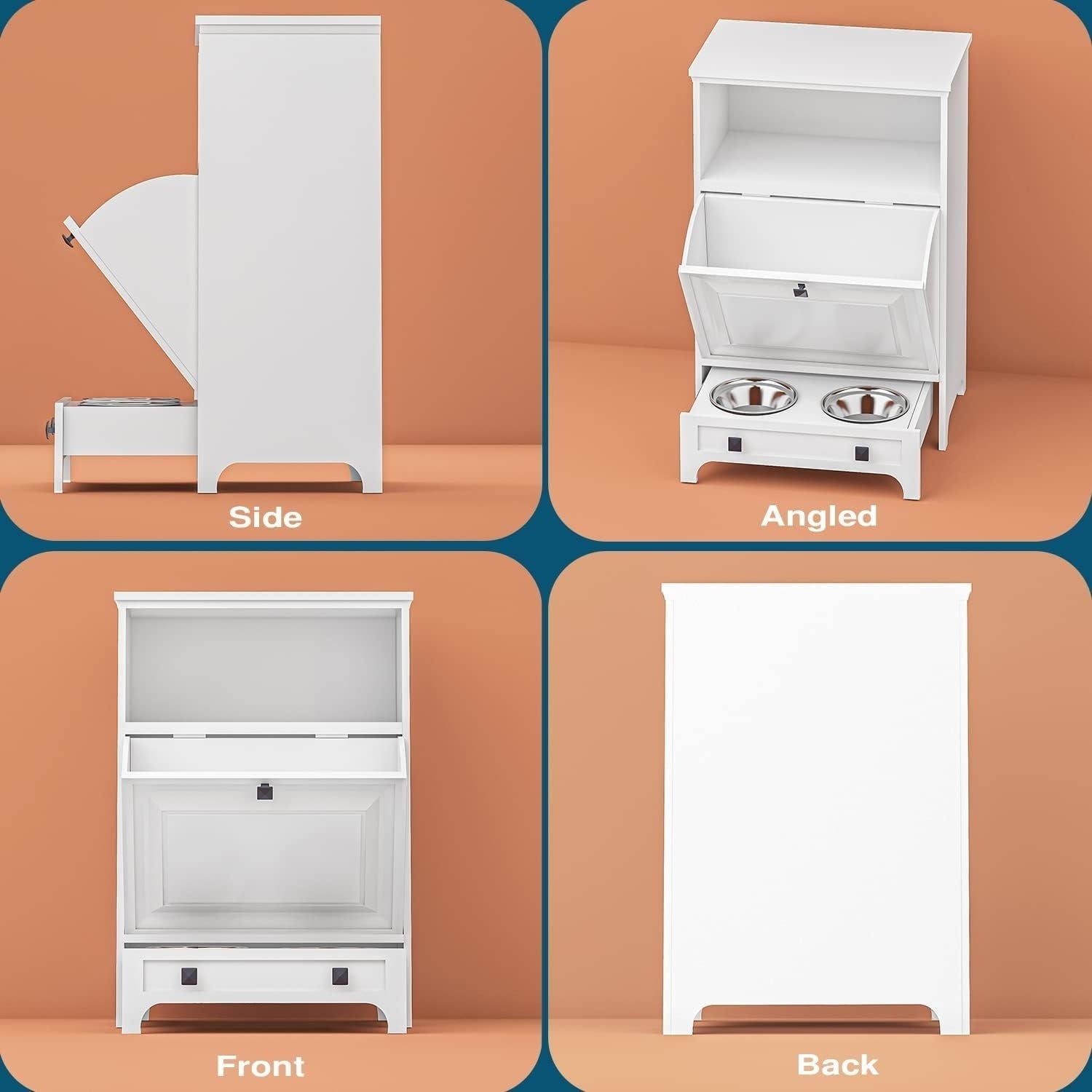 Roomfitters Dog Feeding Station with 2 Elevated Dog Bowls, Tilt Out Pet Feeding Cabinet Station