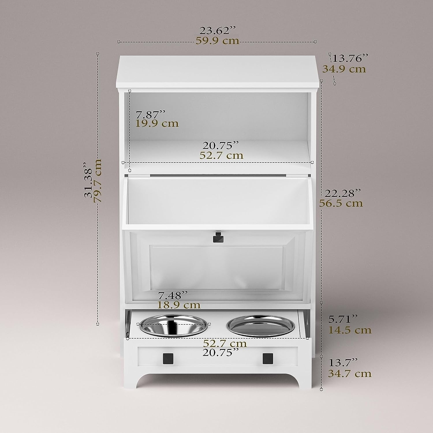 Roomfitters Dog Feeding Station with 2 Elevated Dog Bowls, Tilt Out Pet Feeding Cabinet Station