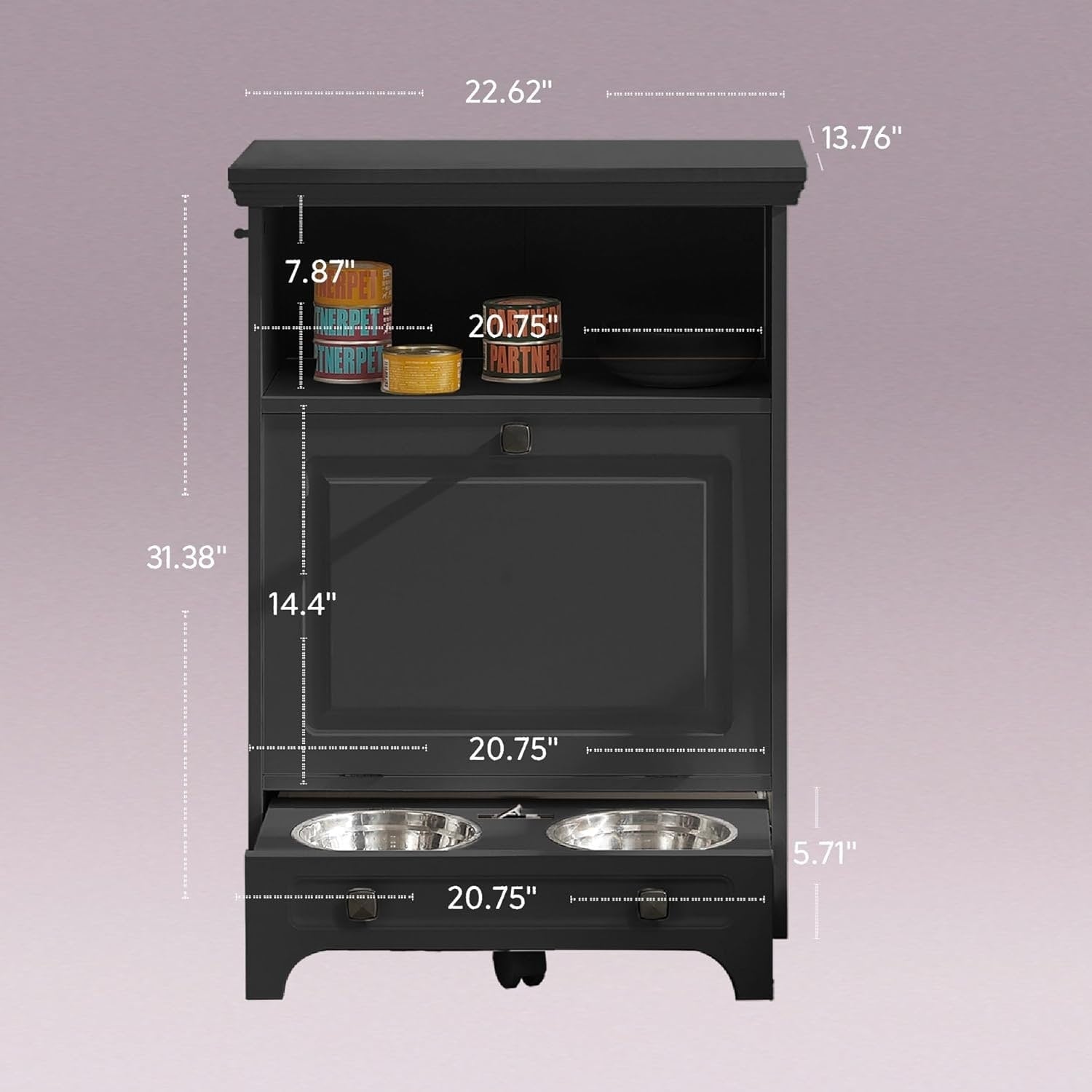 Roomfitters Dog Feeding Station with 2 Elevated Dog Bowls, Tilt Out Pet Feeding Cabinet Station