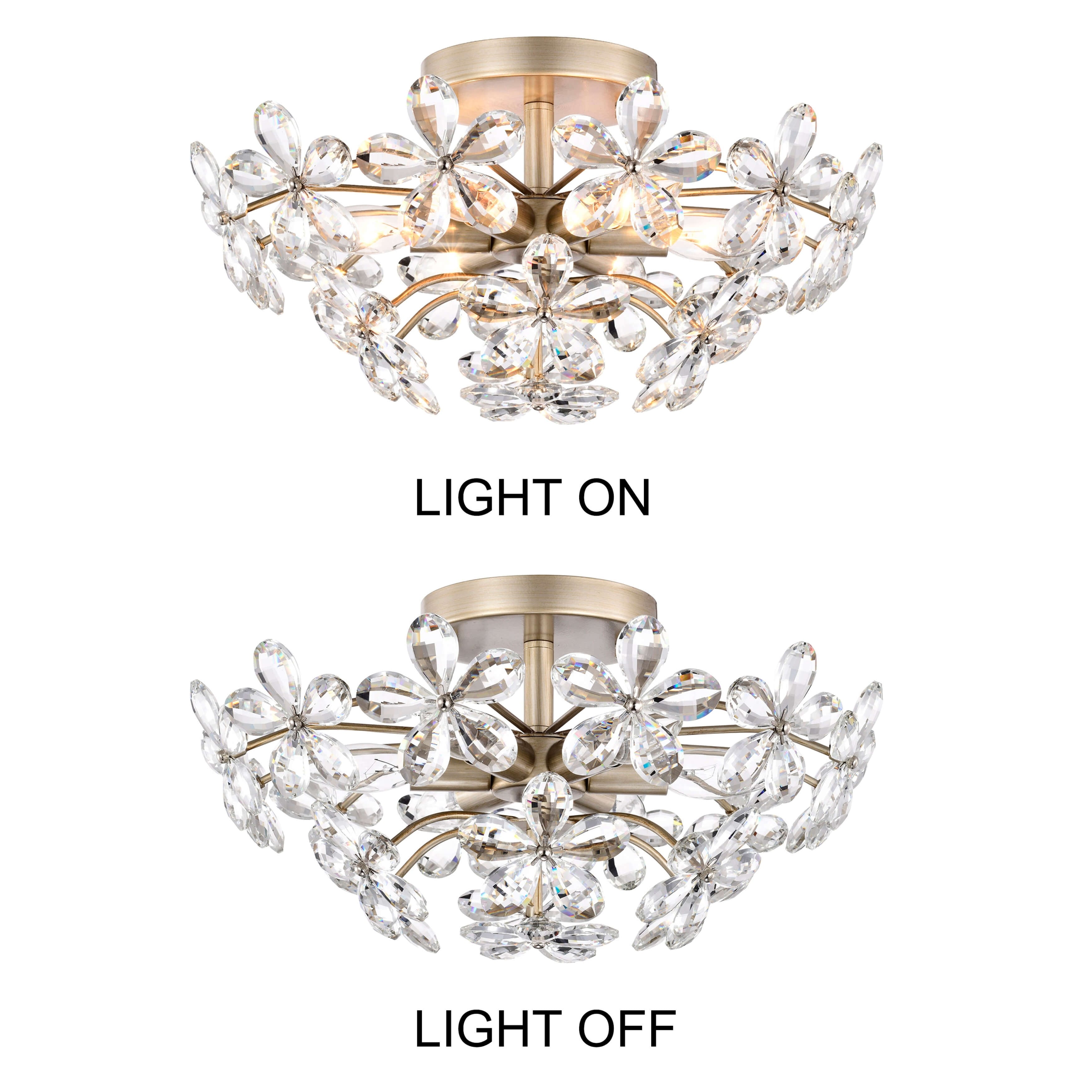 Rosa 6-Light Brushed Silver-ish Champagne Flower Crystal Flush Mount - 17.7 inches in diameter x 8.7 inches H