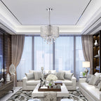 Round Beaded Drum Chandelier with Hanging Crystals