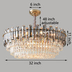Round Layer Shining Crystal Ceiling Chandelier Lamp with 3 Color Lighting Pendant Light Fixture
