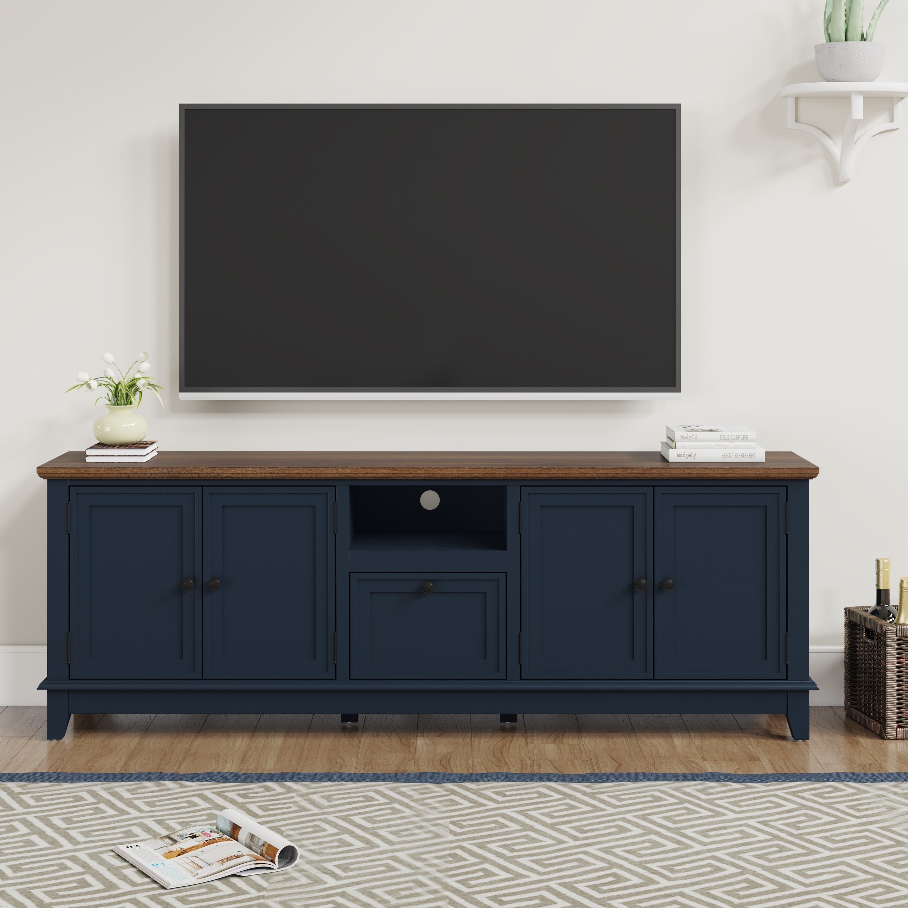 Rustic 72-Inch TV Stand with Adjustable Shelves, Hidden Storage - 72 in Width