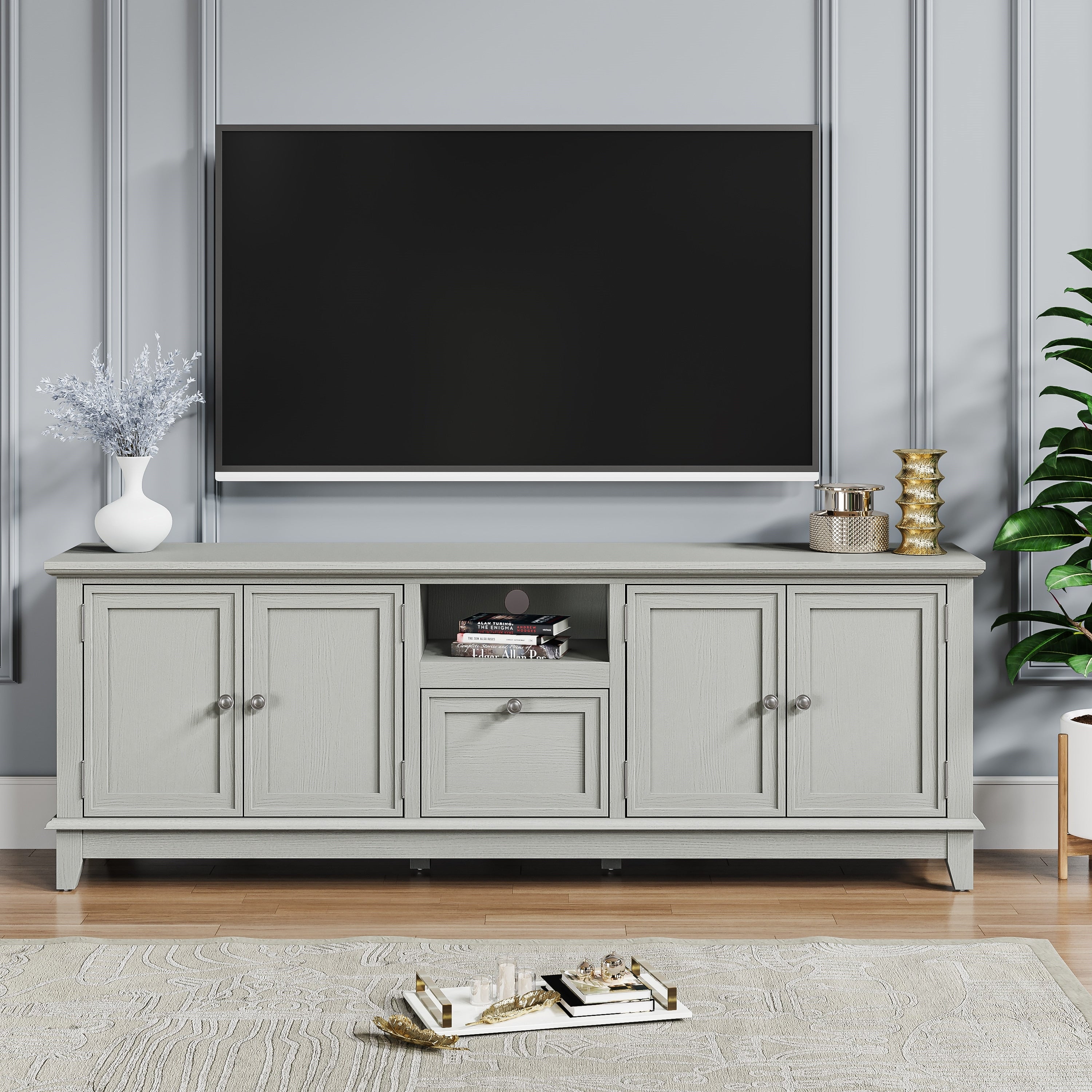 Rustic 72-Inch TV Stand with Adjustable Shelves, Hidden Storage - 72 in Width