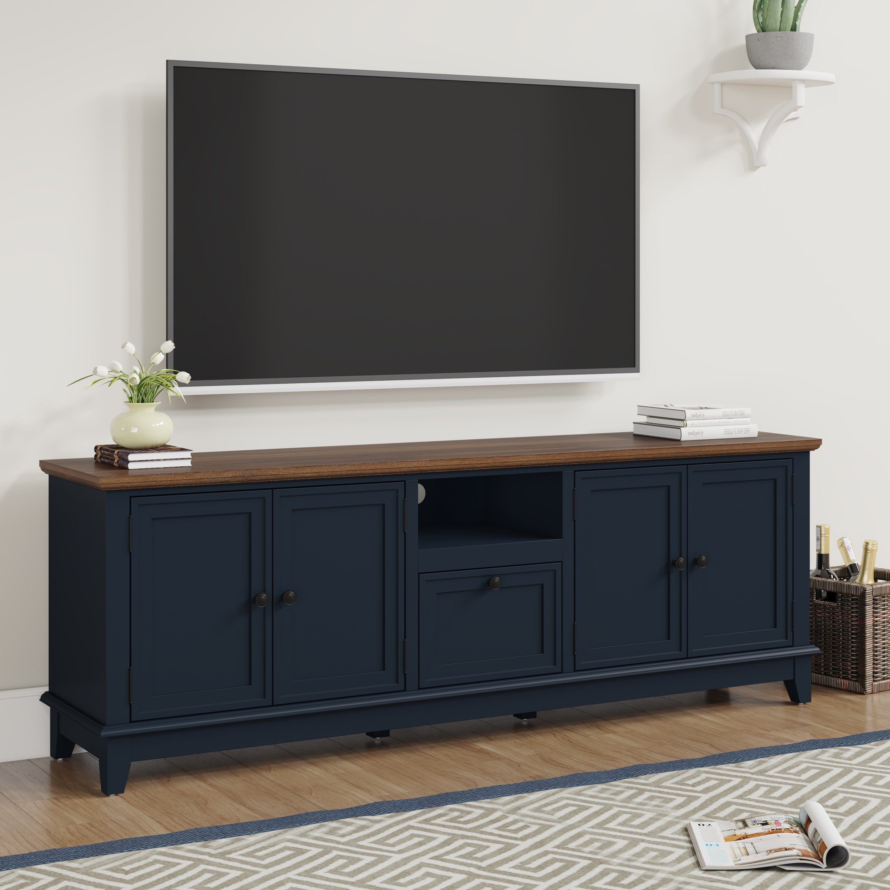 Rustic 72-Inch TV Stand with Adjustable Shelves, Hidden Storage - 72 in Width