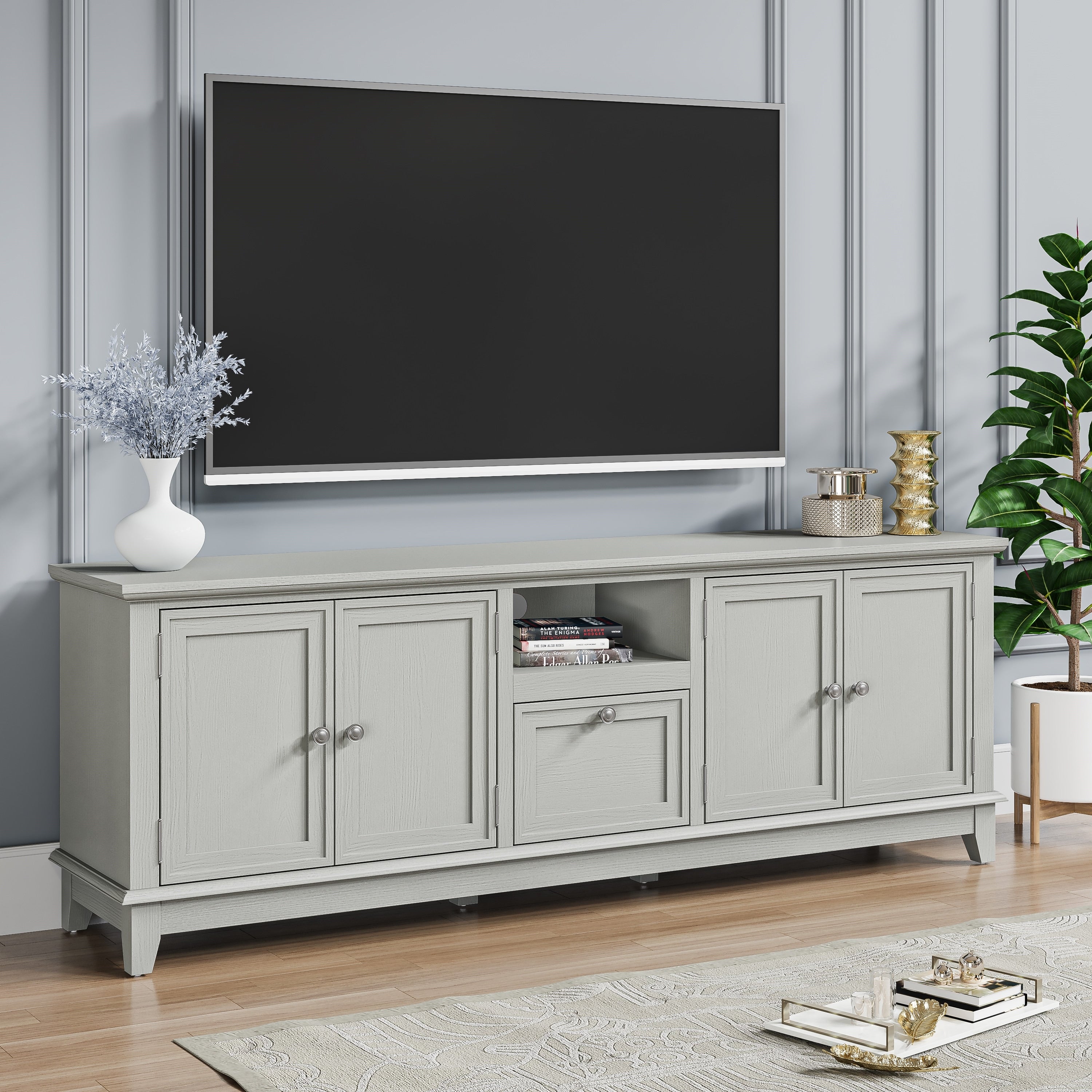 Rustic 72-Inch TV Stand with Adjustable Shelves, Hidden Storage - 72 in Width