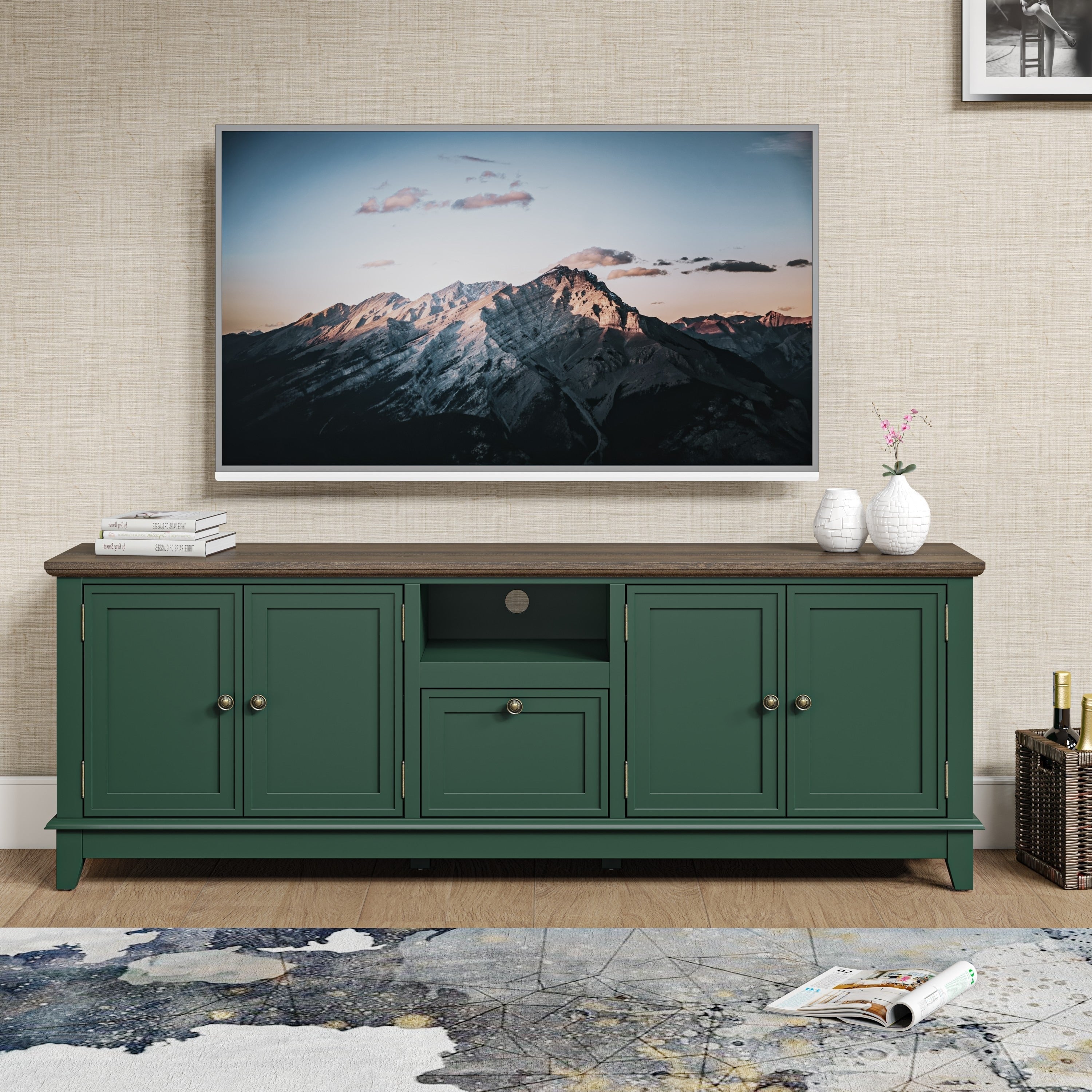 Rustic 72-Inch TV Stand with Adjustable Shelves, Hidden Storage - 72 in Width