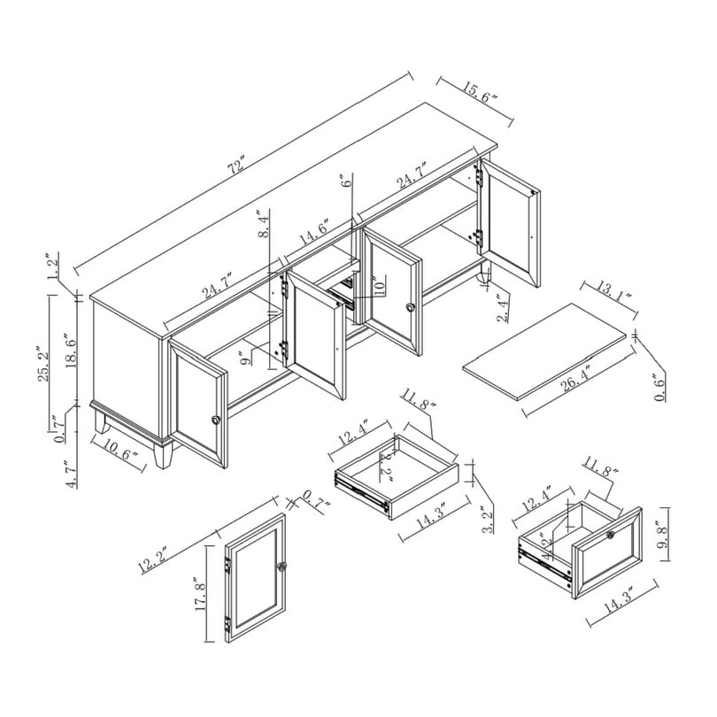 Rustic 72-Inch TV Stand with Adjustable Shelves, Hidden Storage - 72 in Width