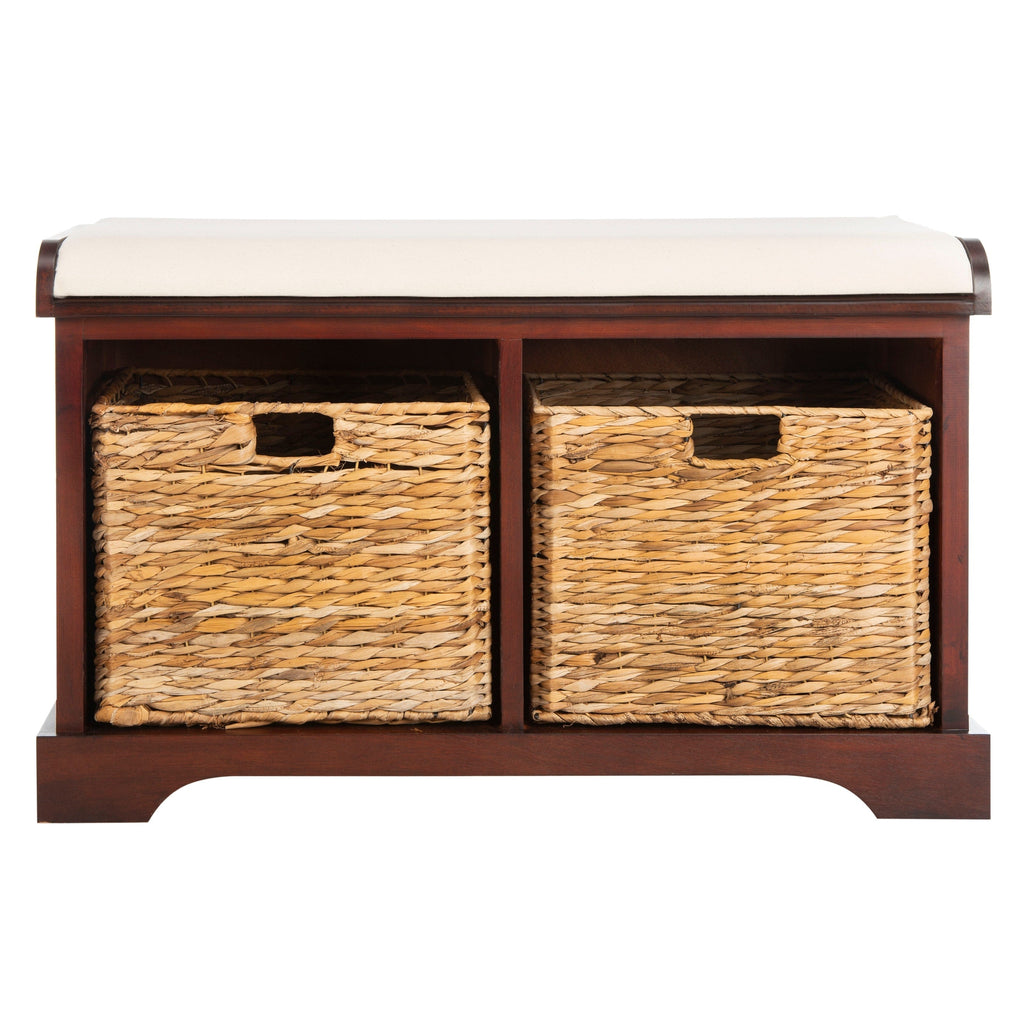 SAFAVIEH Euphemia Brown Woven Storage Basket Bench - 33.5 x 16.1 x 19.9 - 34Wx16Dx20H