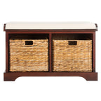 SAFAVIEH Euphemia Brown Woven Storage Basket Bench - 33.5 x 16.1 x 19.9 - 34Wx16Dx20H
