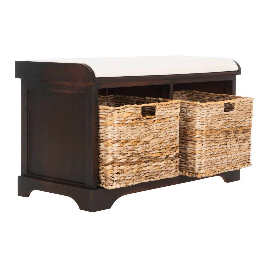 SAFAVIEH Euphemia Brown Woven Storage Basket Bench - 33.5 x 16.1 x 19.9 - 34Wx16Dx20H