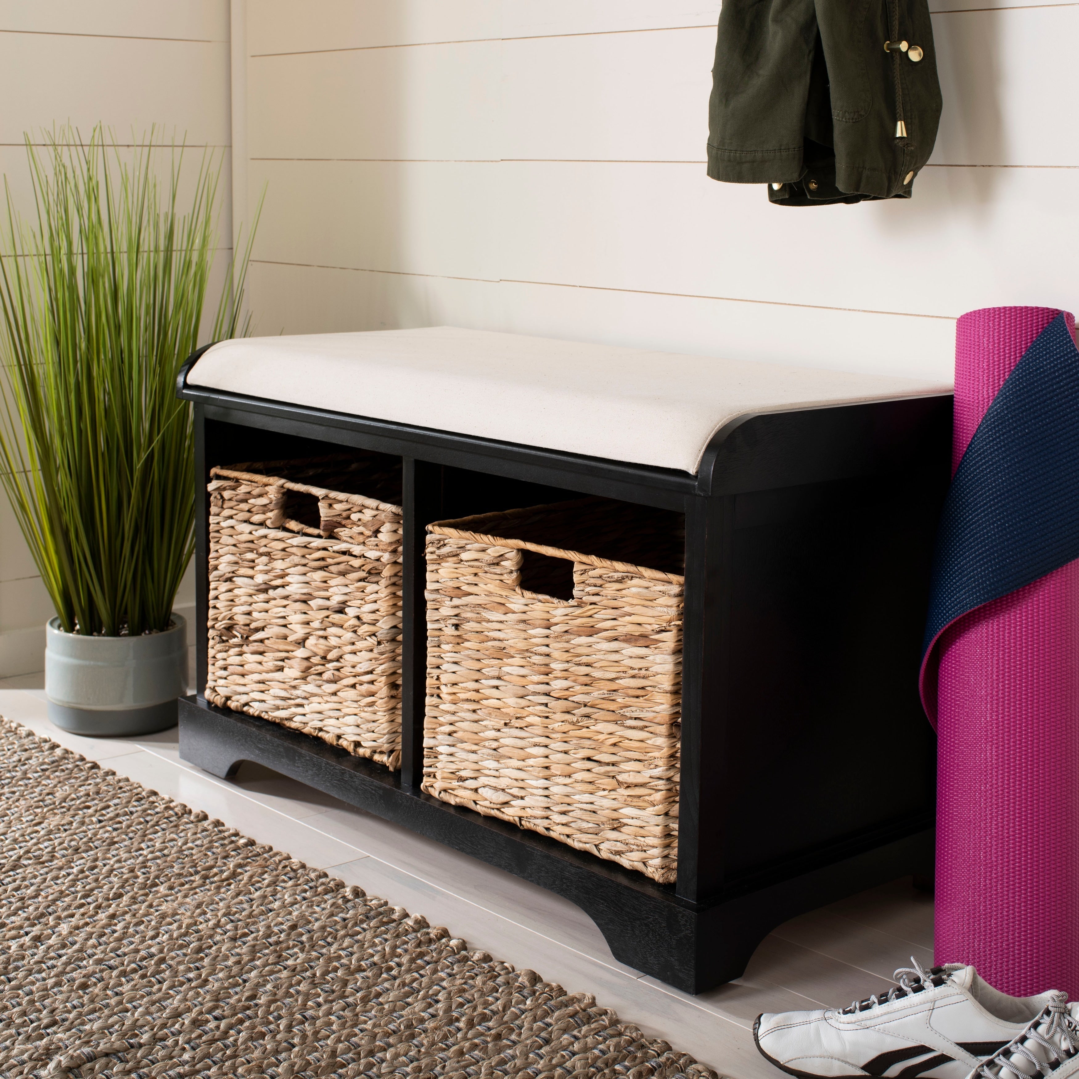 SAFAVIEH Euphemia Brown Woven Storage Basket Bench - 33.5 x 16.1 x 19.9 - 34Wx16Dx20H