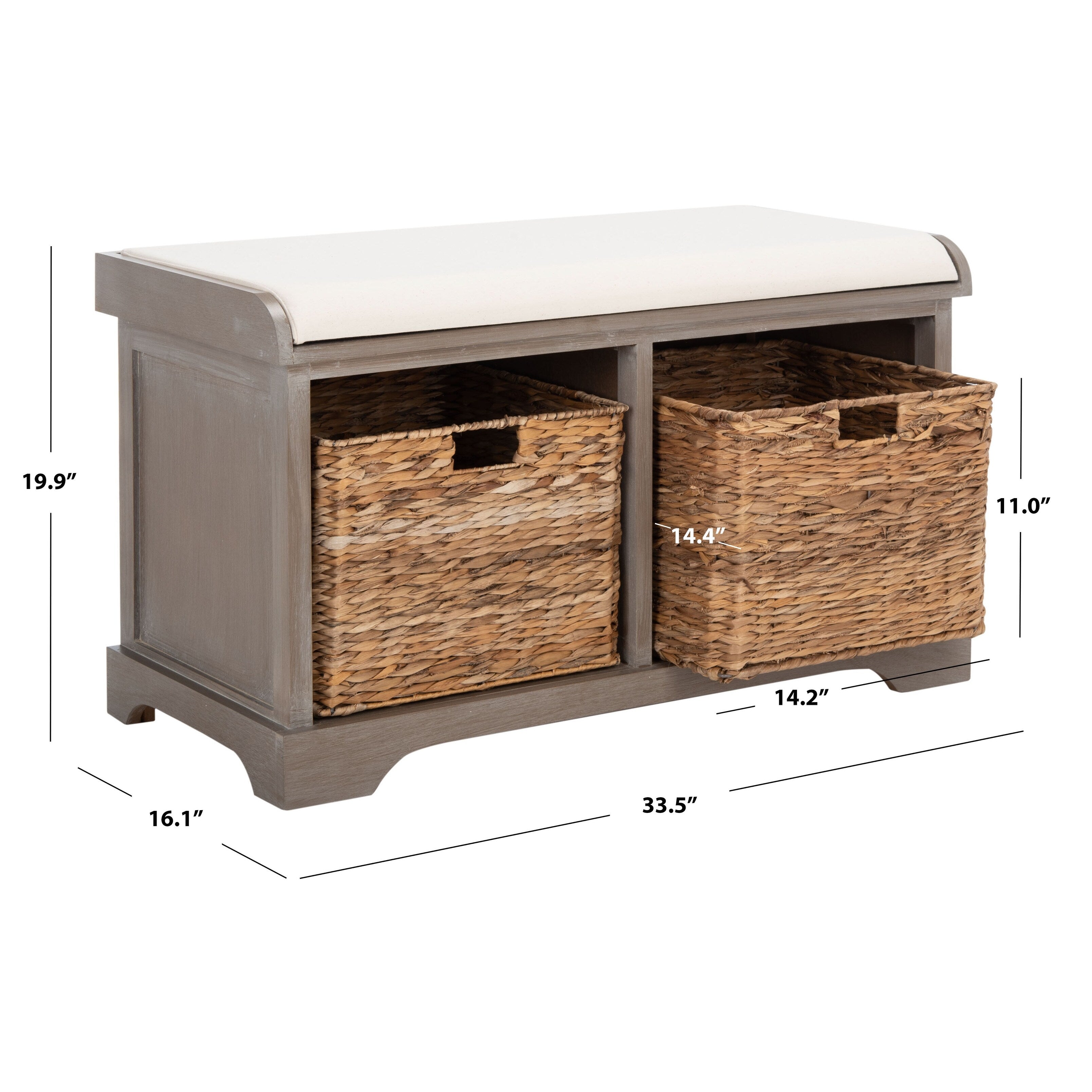 SAFAVIEH Euphemia Brown Woven Storage Basket Bench - 33.5 x 16.1 x 19.9 - 34Wx16Dx20H