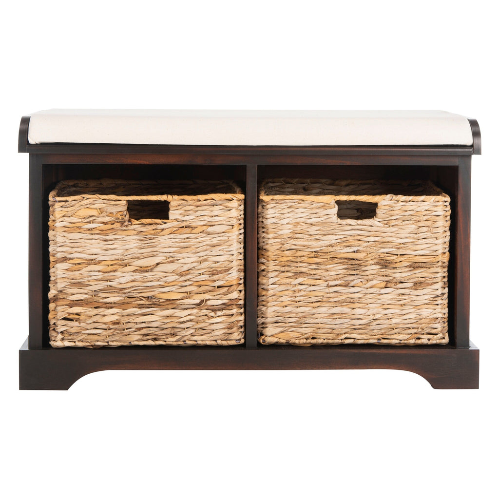 SAFAVIEH Euphemia Brown Woven Storage Basket Bench - 33.5 x 16.1 x 19.9 - 34Wx16Dx20H