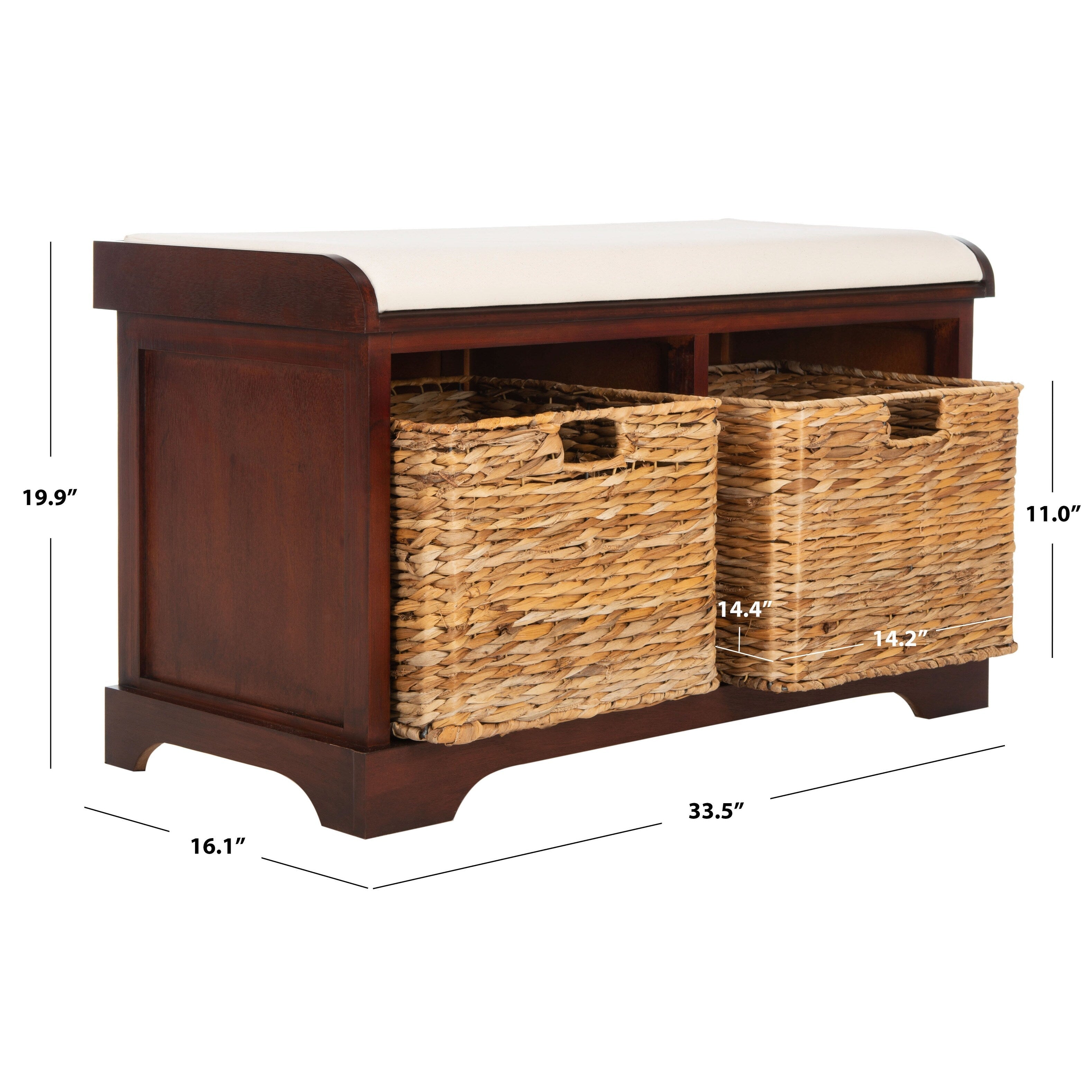 SAFAVIEH Euphemia Brown Woven Storage Basket Bench - 33.5 x 16.1 x 19.9 - 34Wx16Dx20H
