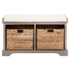 SAFAVIEH Euphemia Brown Woven Storage Basket Bench - 33.5 x 16.1 x 19.9 - 34Wx16Dx20H