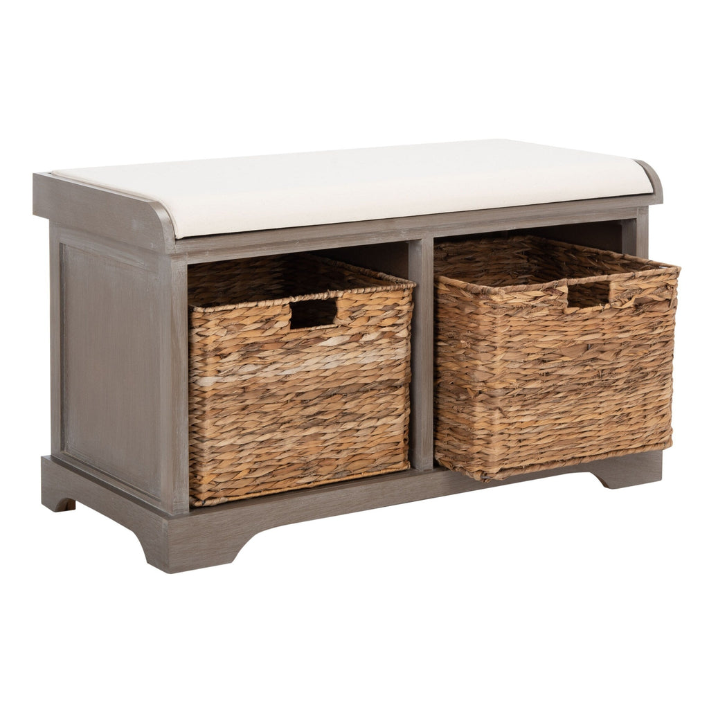 SAFAVIEH Euphemia Brown Woven Storage Basket Bench - 33.5 x 16.1 x 19.9 - 34Wx16Dx20H