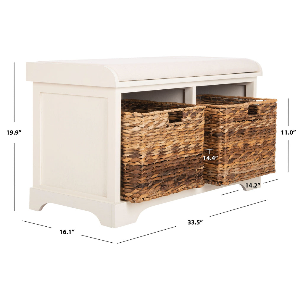 SAFAVIEH Euphemia Brown Woven Storage Basket Bench - 33.5 x 16.1 x 19.9 - 34Wx16Dx20H
