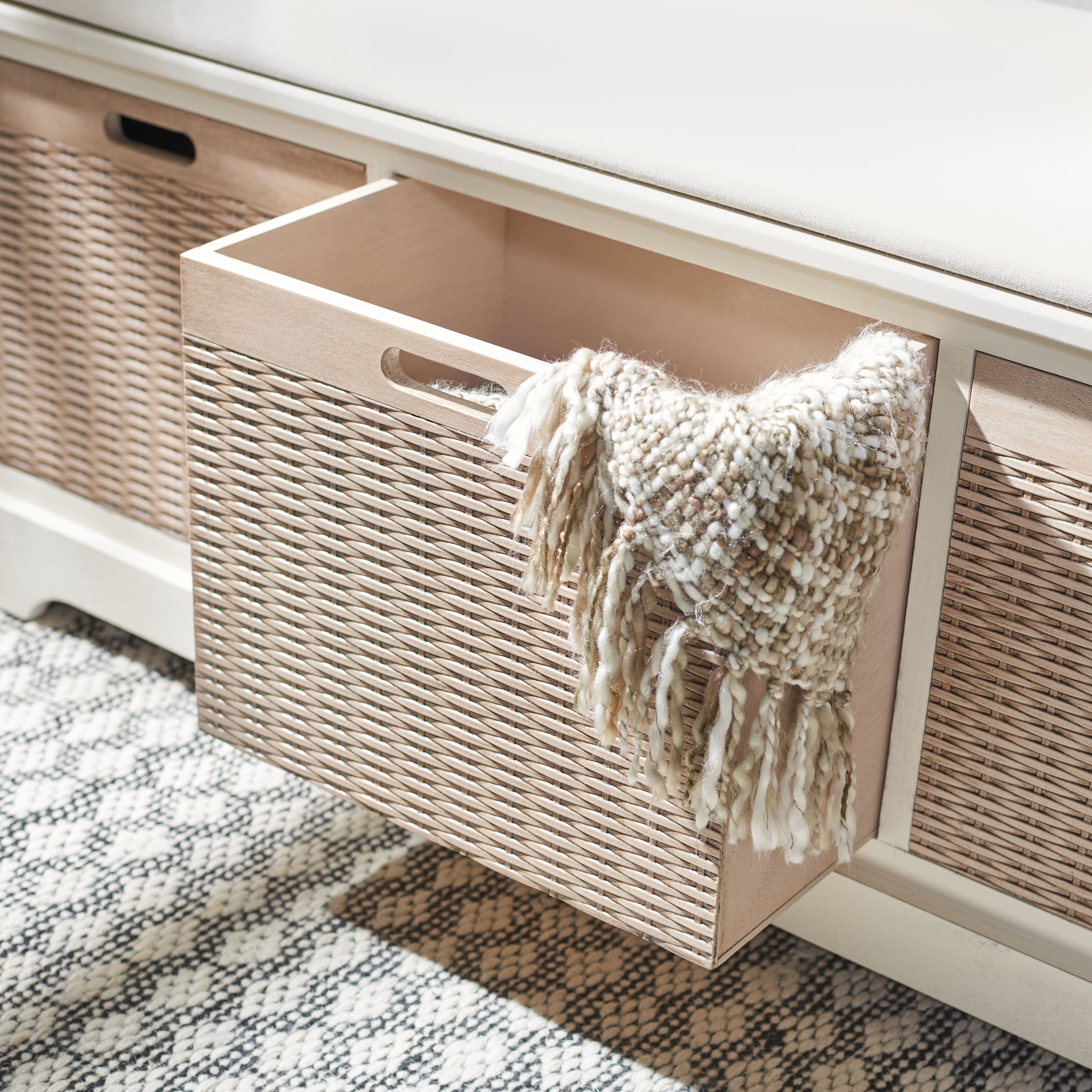 SAFAVIEH Fiorello 3-Drawer with Cushion Storage Bench - 47.3 W x 15 L x 19 H - 47Wx15Dx19H