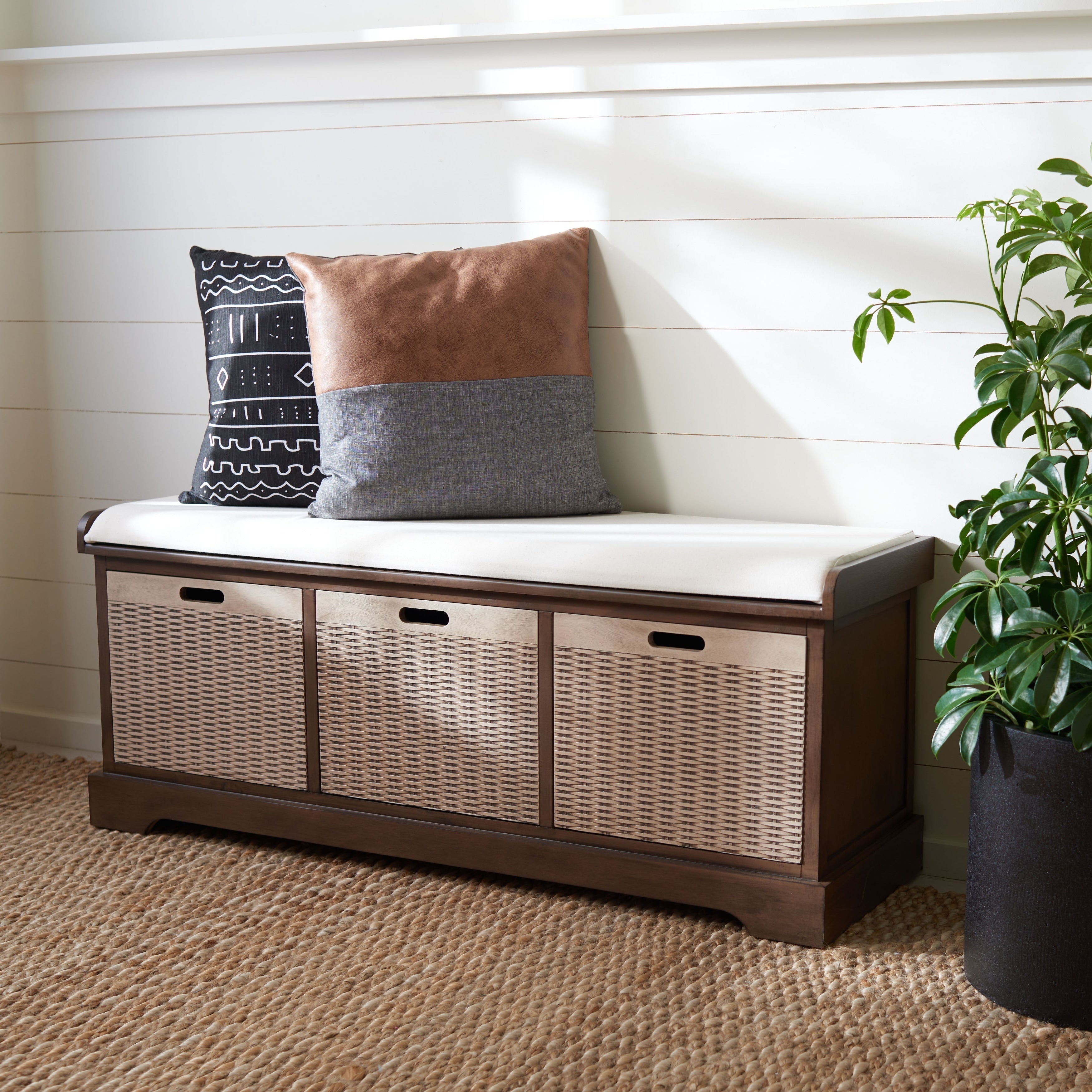 SAFAVIEH Fiorello 3-Drawer with Cushion Storage Bench - 47.3 W x 15 L x 19 H - 47Wx15Dx19H