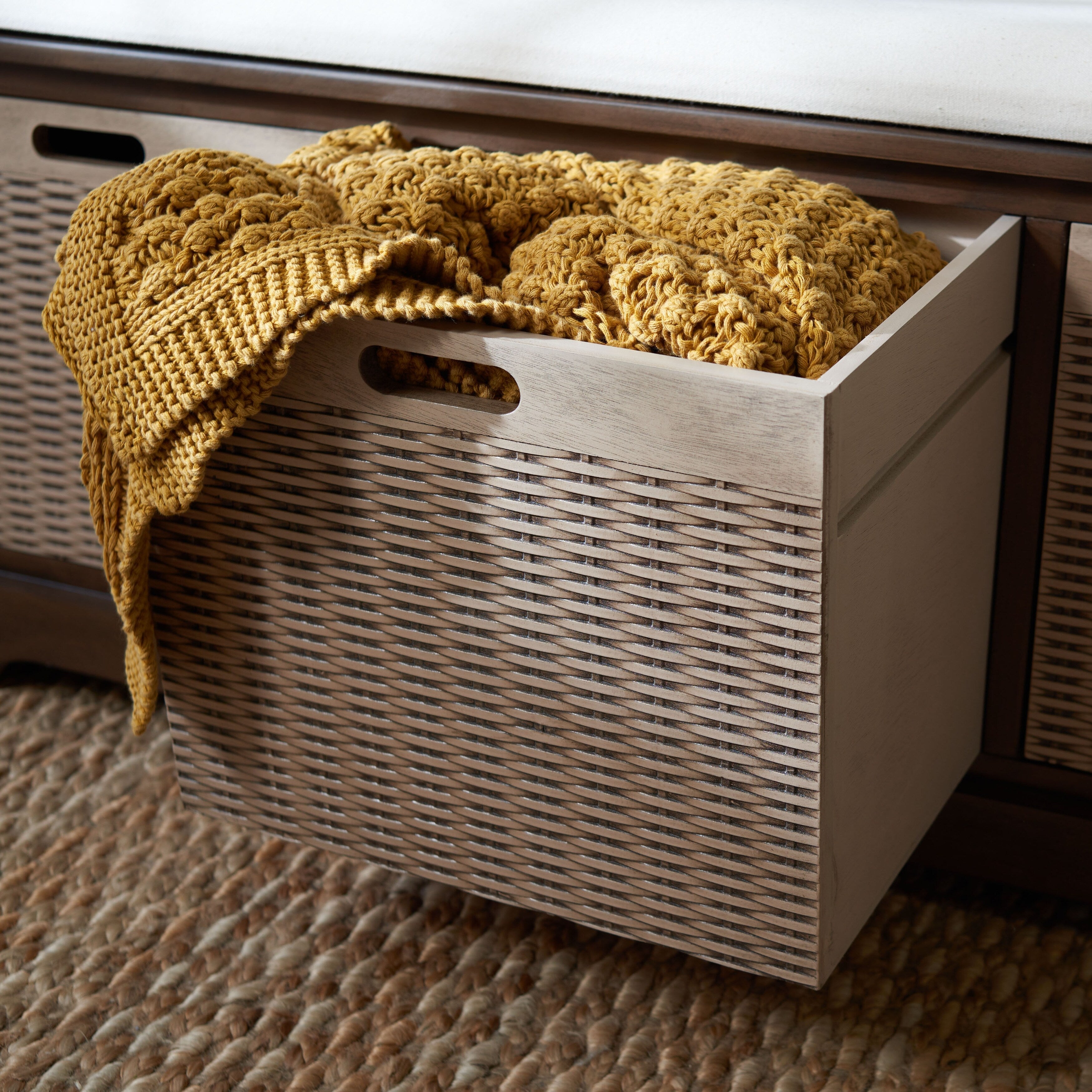 SAFAVIEH Fiorello 3-Drawer with Cushion Storage Bench - 47.3 W x 15 L x 19 H - 47Wx15Dx19H