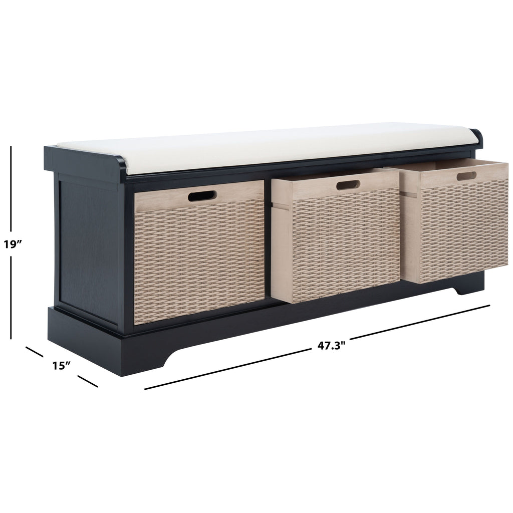 SAFAVIEH Fiorello 3-Drawer with Cushion Storage Bench - 47.3 W x 15 L x 19 H - 47Wx15Dx19H