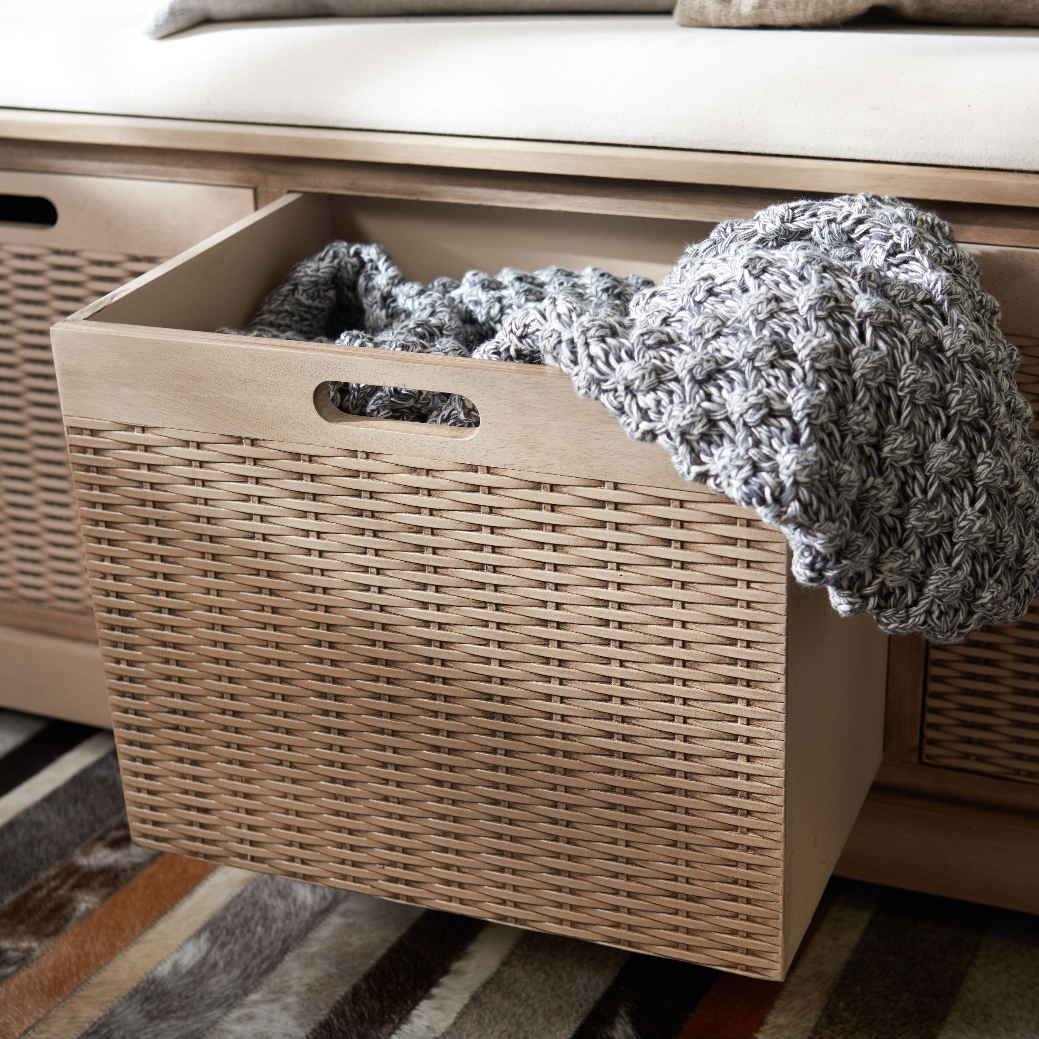 SAFAVIEH Fiorello 3-Drawer with Cushion Storage Bench - 47.3 W x 15 L x 19 H - 47Wx15Dx19H