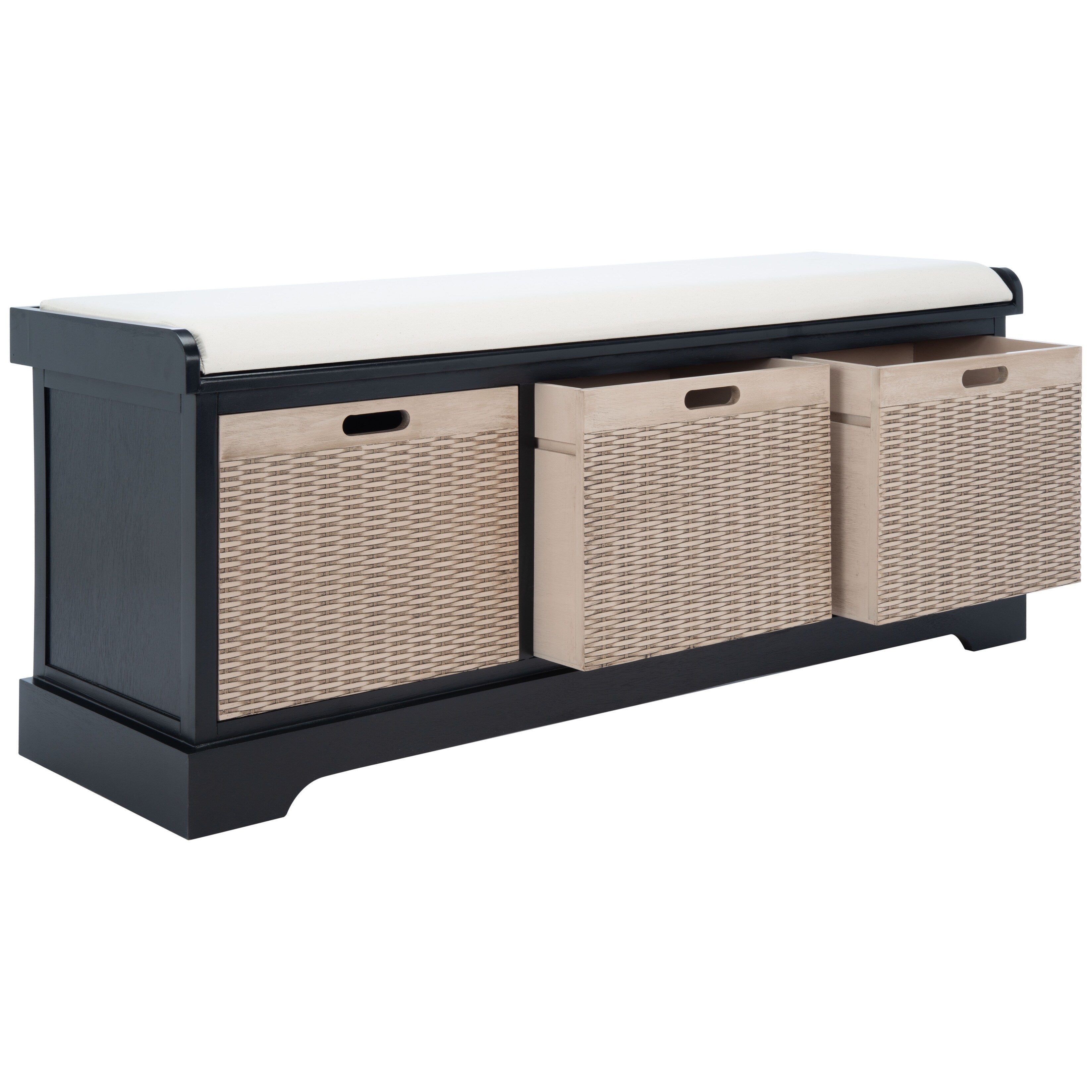 SAFAVIEH Fiorello 3-Drawer with Cushion Storage Bench - 47.3 W x 15 L x 19 H - 47Wx15Dx19H