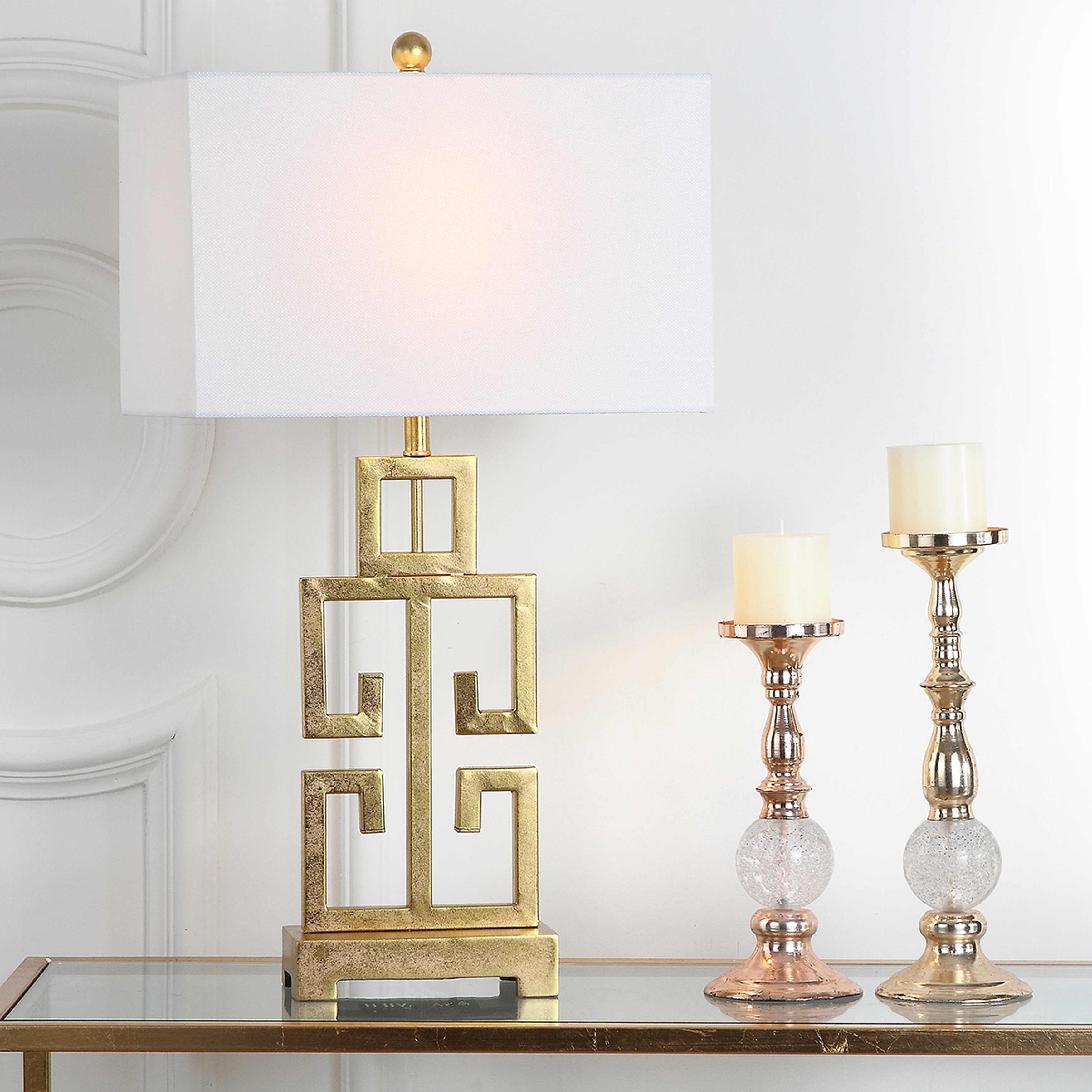 SAFAVIEH Lighting Chantelle Greek Antiqued Gold 29-inch Table Lamp (Set of 2) - 16W x 9D x 29H