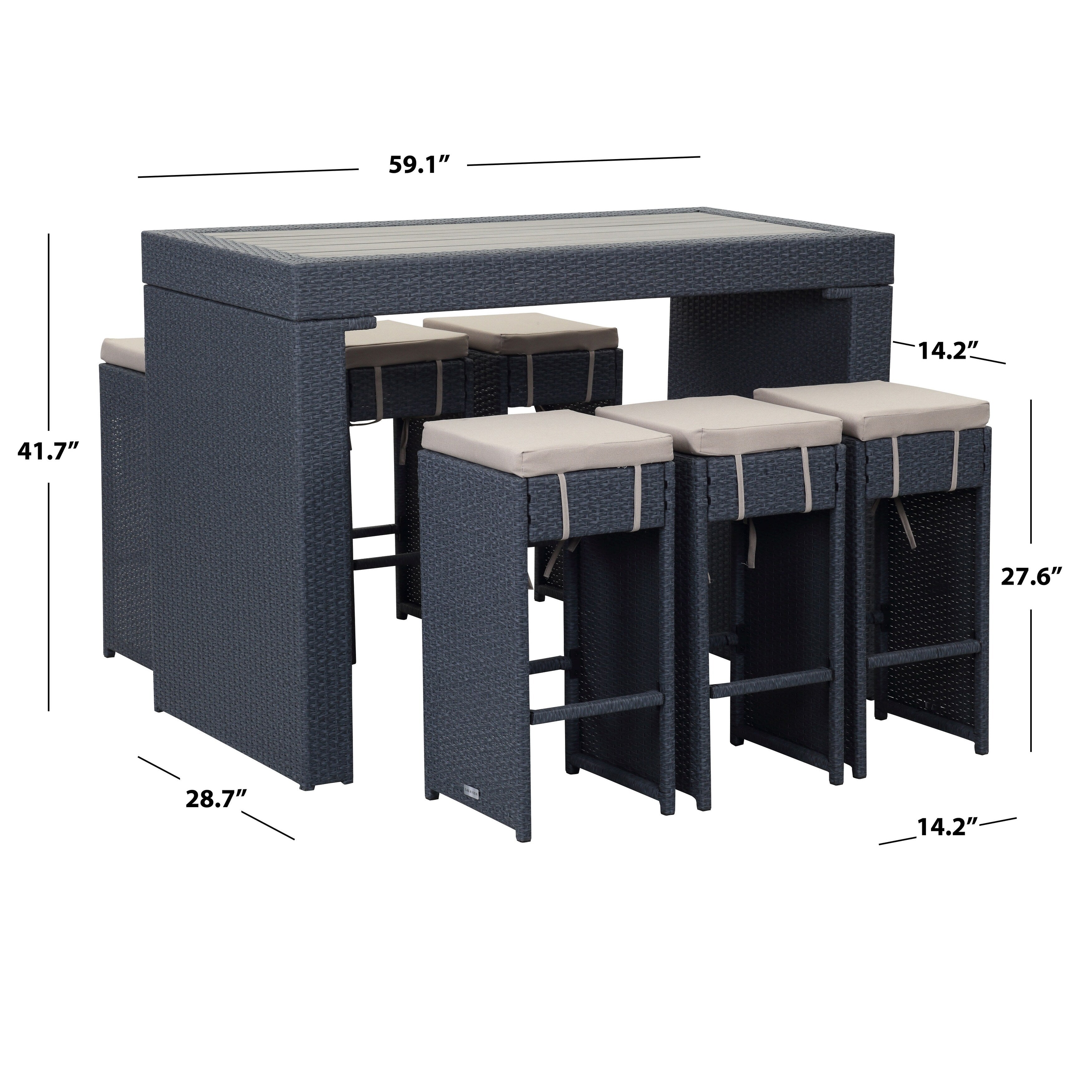 SAFAVIEH Outdoor Euda Bar Set (7-Piece) - 29Wx59Dx42H