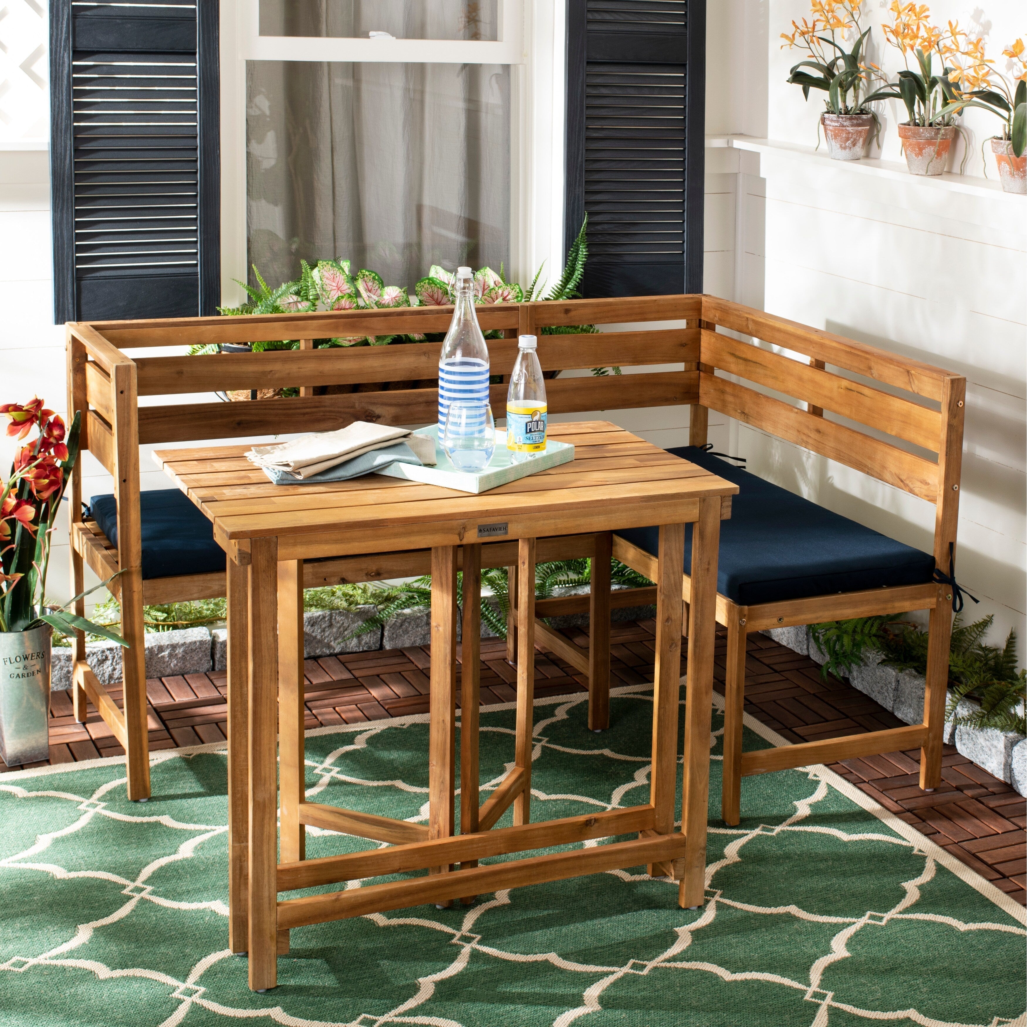 SAFAVIEH Outdoor Kenna 3-Piece Balcony Corner Lounge Set - 39Wx19Dx33H