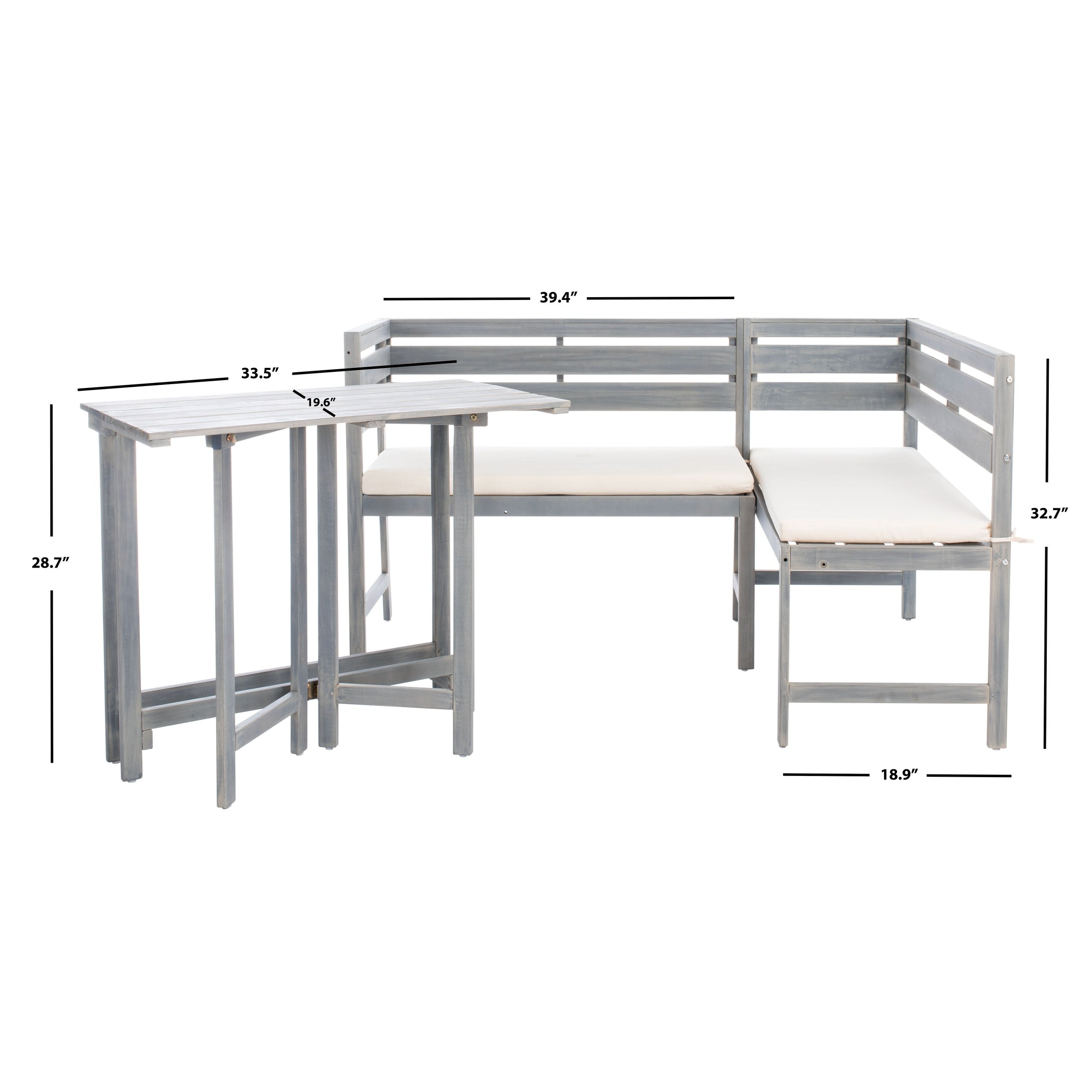 SAFAVIEH Outdoor Kenna 3-Piece Balcony Corner Lounge Set - 39Wx19Dx33H