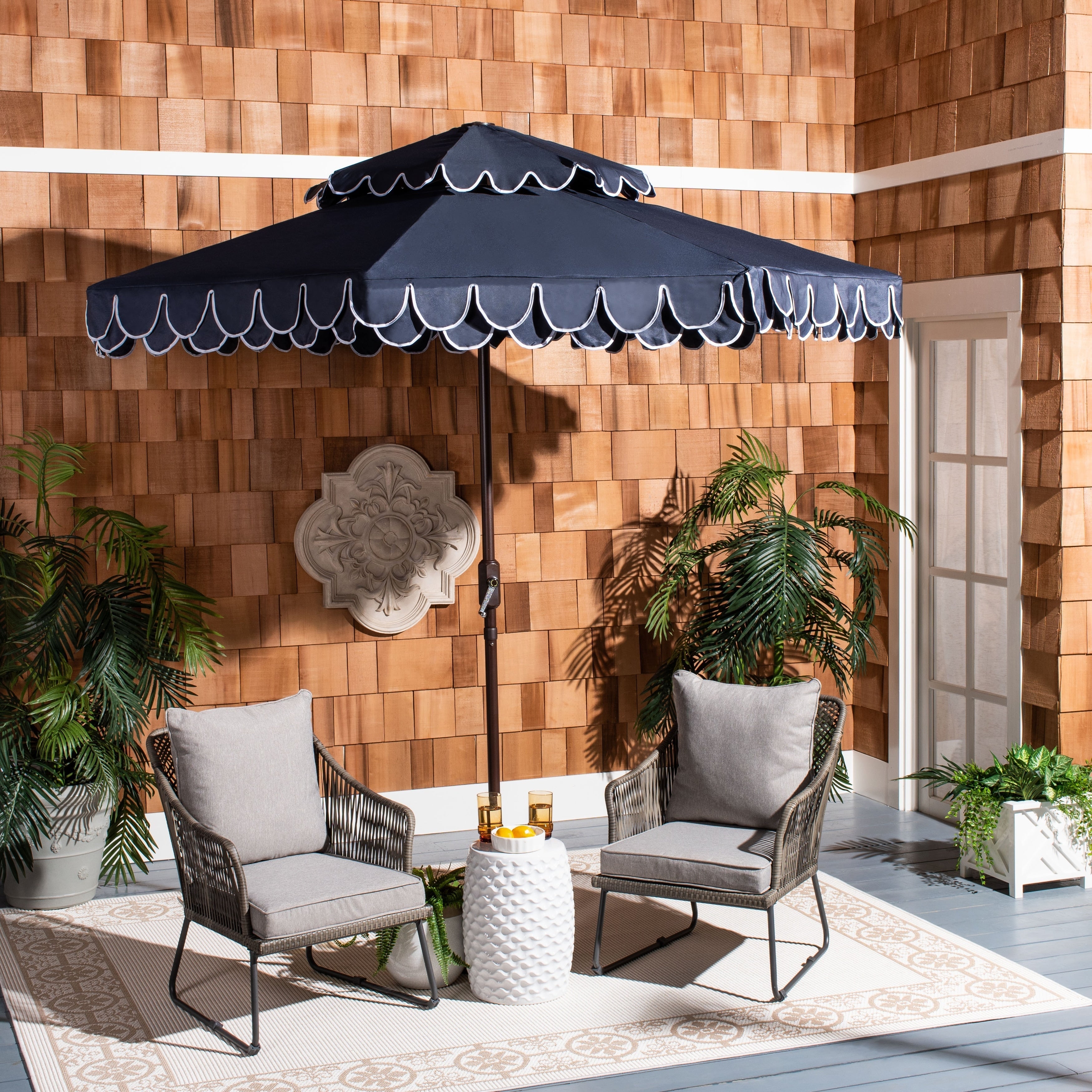SAFAVIEH Outdoor Kjerstin Valance 9Ft Double Top Umbrella