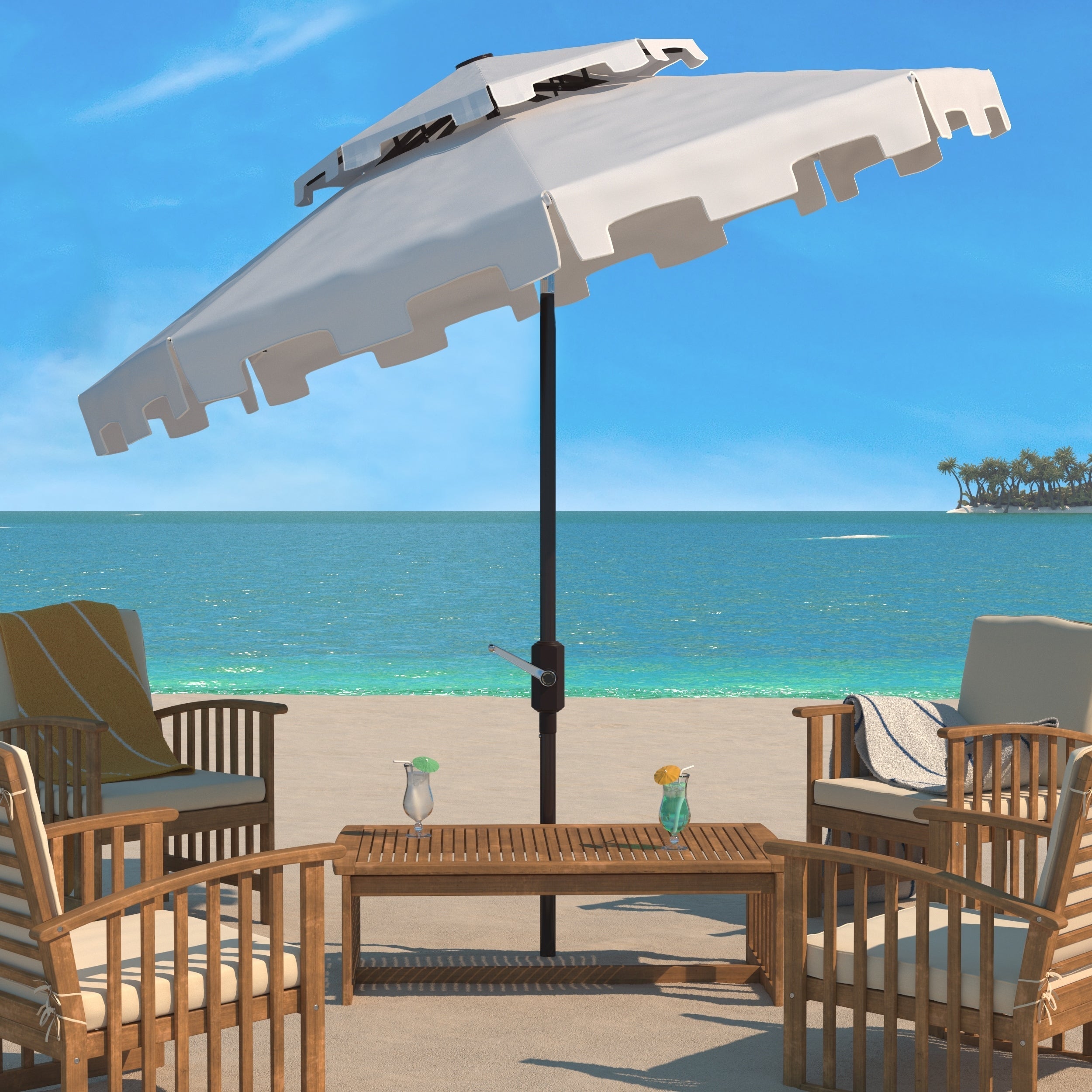 SAFAVIEH Outdoor Livia 9Ft Double Top Market Umbrella, Base Not Included