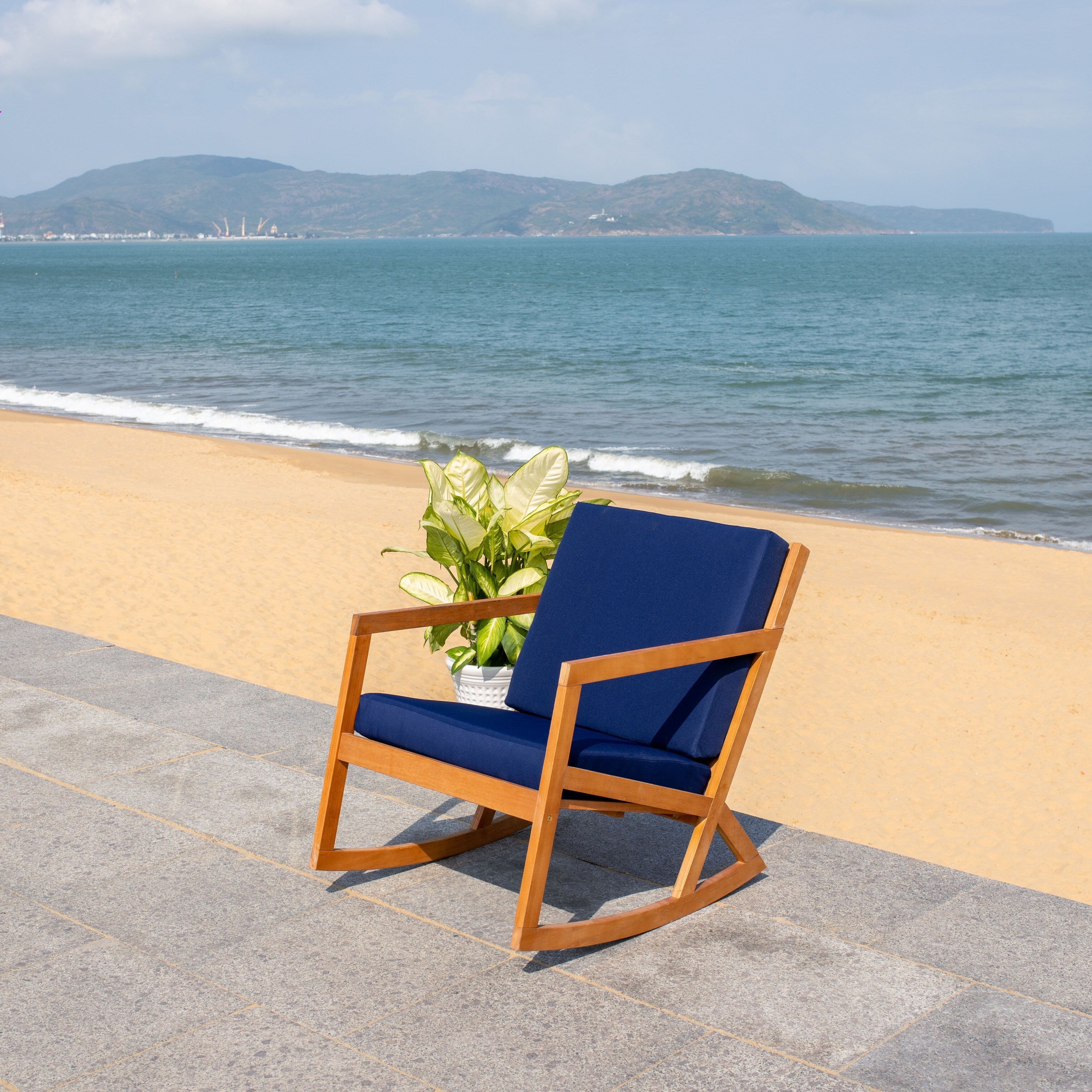 SAFAVIEH Outdoor Makaila Rocking Chair with Cushion - 26W x 31D x 38H