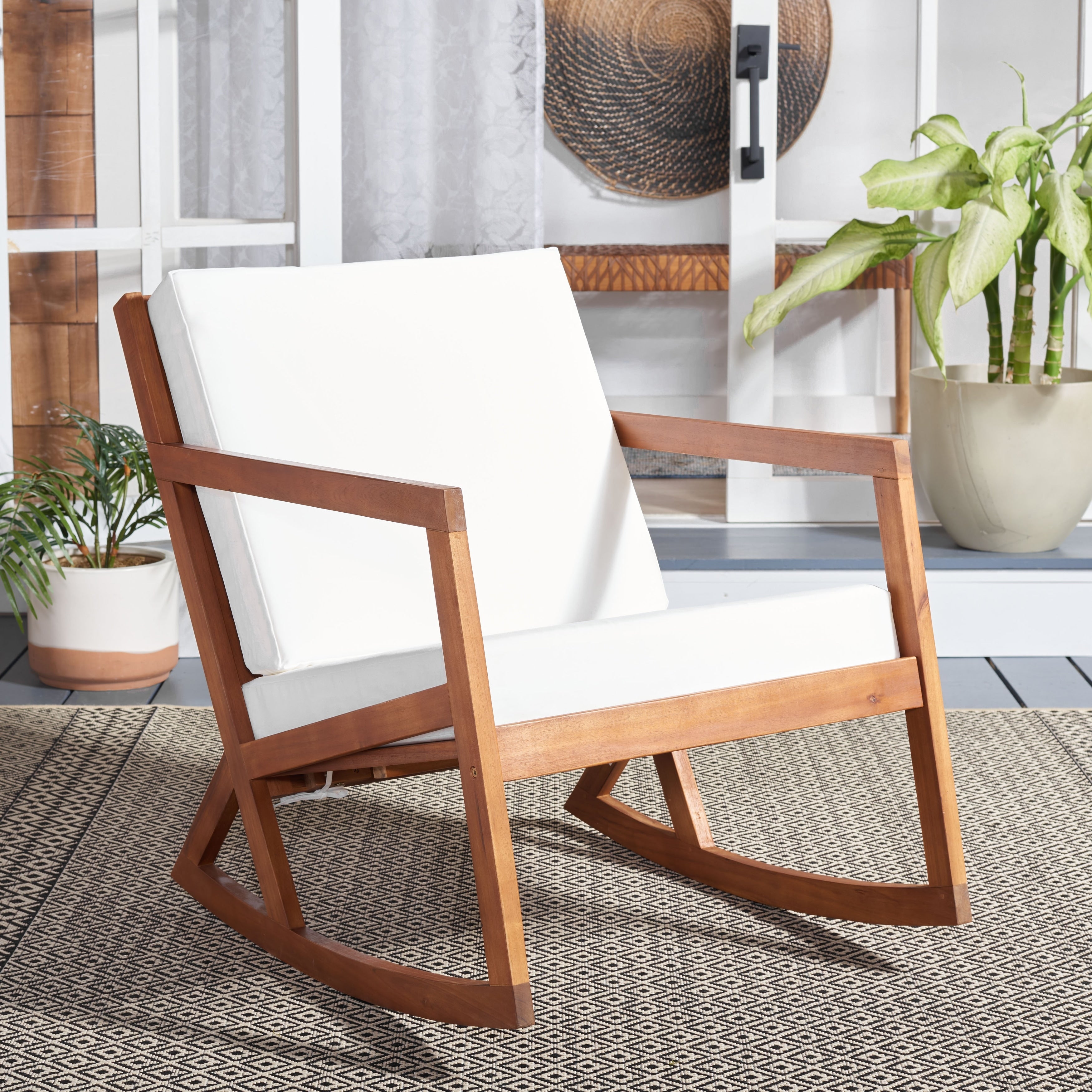 SAFAVIEH Outdoor Makaila Rocking Chair with Cushion - 26W x 31D x 38H