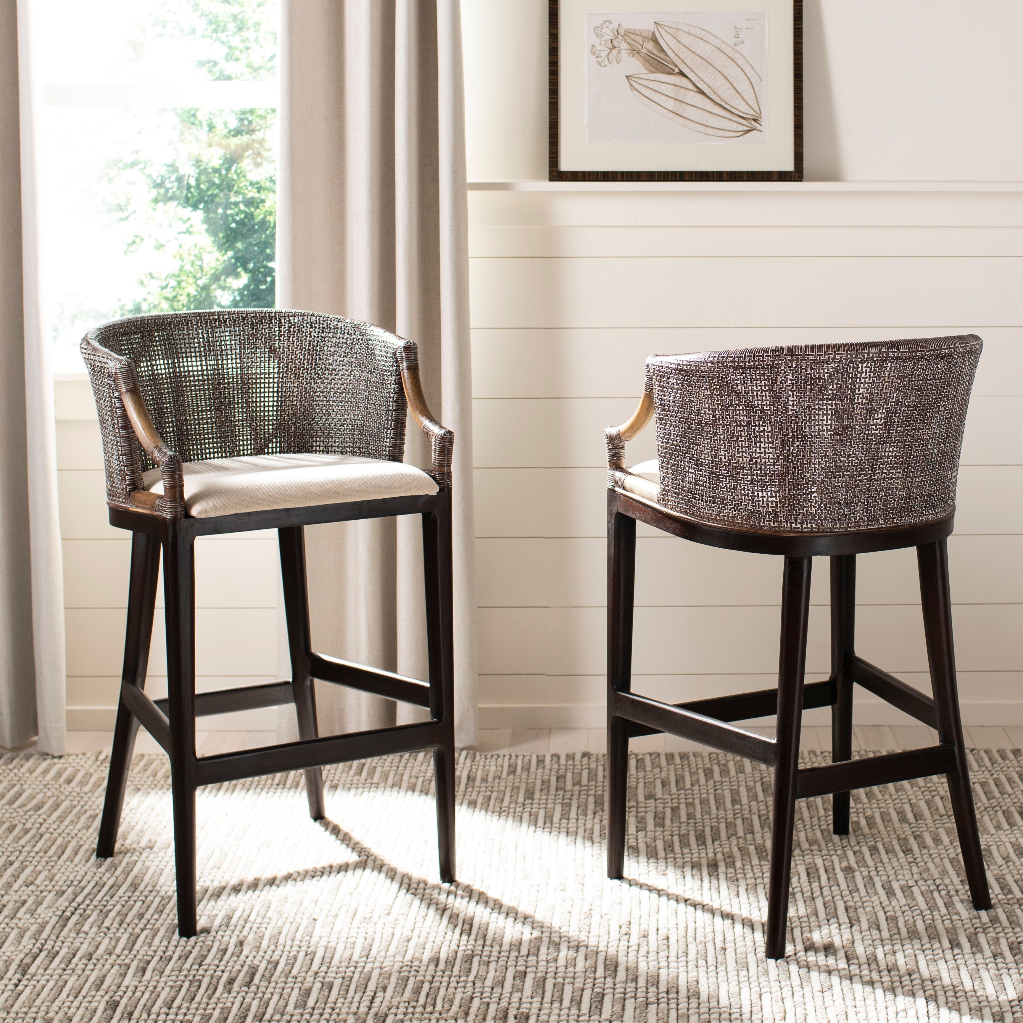 SAFAVIEH Virona Rattan 30-inch Bar Stool - 22.3 W x 20.5 L x 39 H - 22Wx21Dx39H