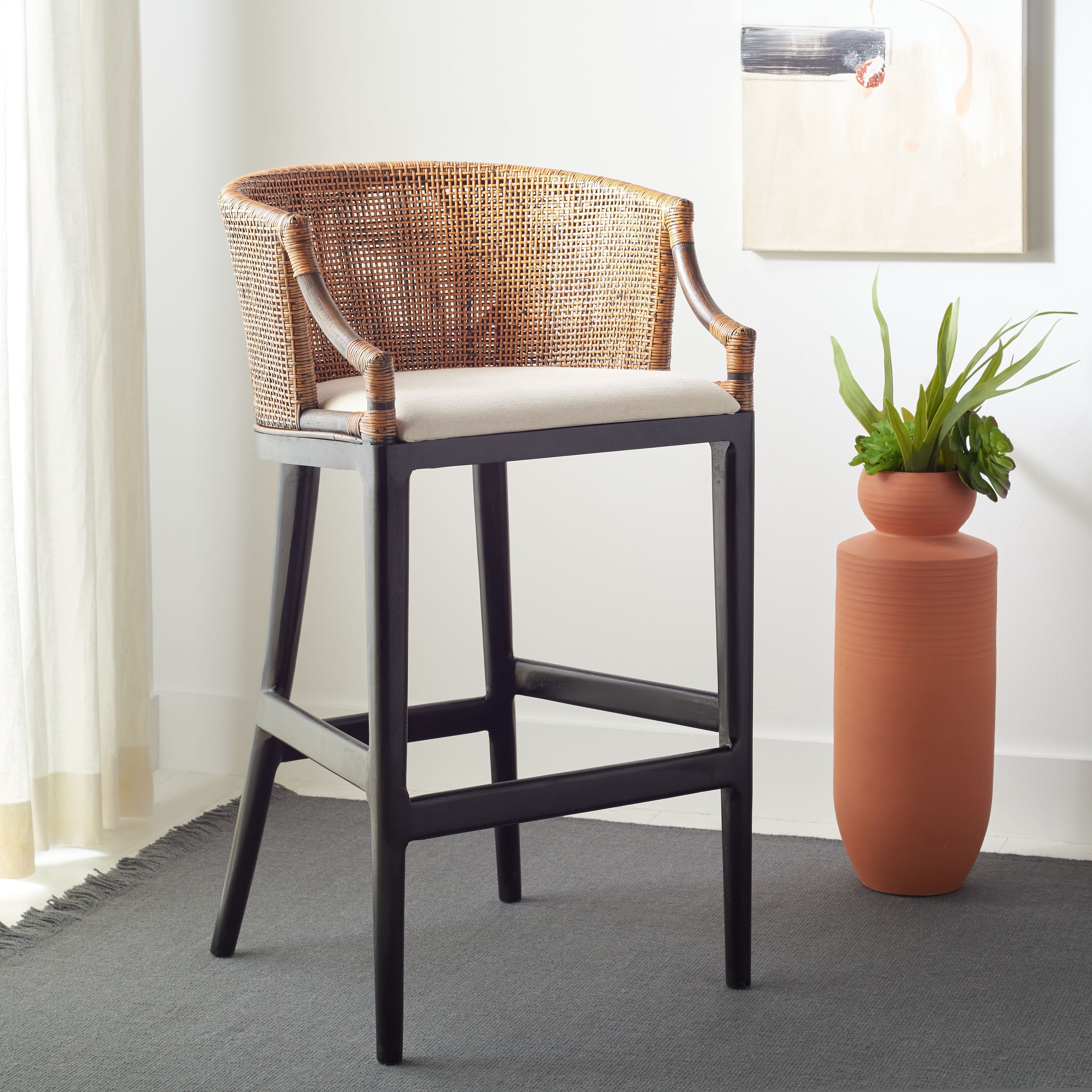 SAFAVIEH Virona Rattan 30-inch Bar Stool - 22.3 W x 20.5 L x 39 H - 22Wx21Dx39H