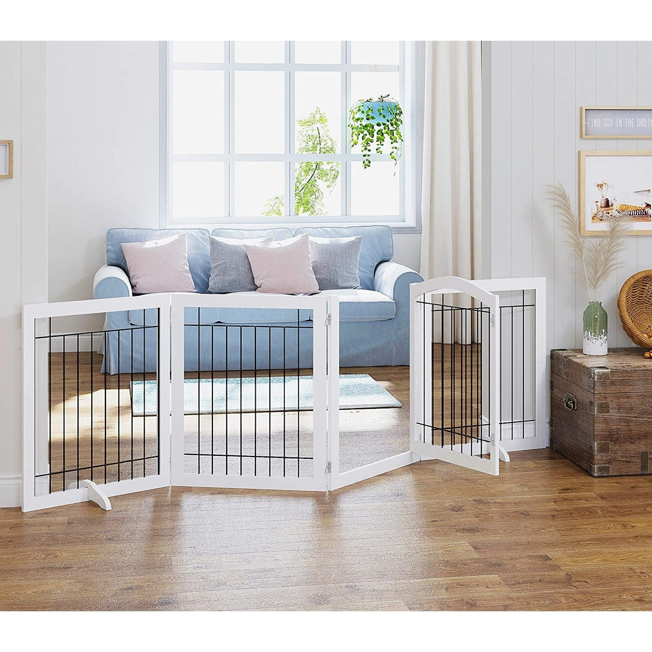 SPIRICH 96 inch Extra Wide 30 inches Tall Dog gate with Door Walk Through, Freestanding Wire Pet Gate,Pet Puppy Safety Fence