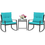 SUNCROWN 3-Piece Black Metal Outdoor Patio Rocking Bistro Set