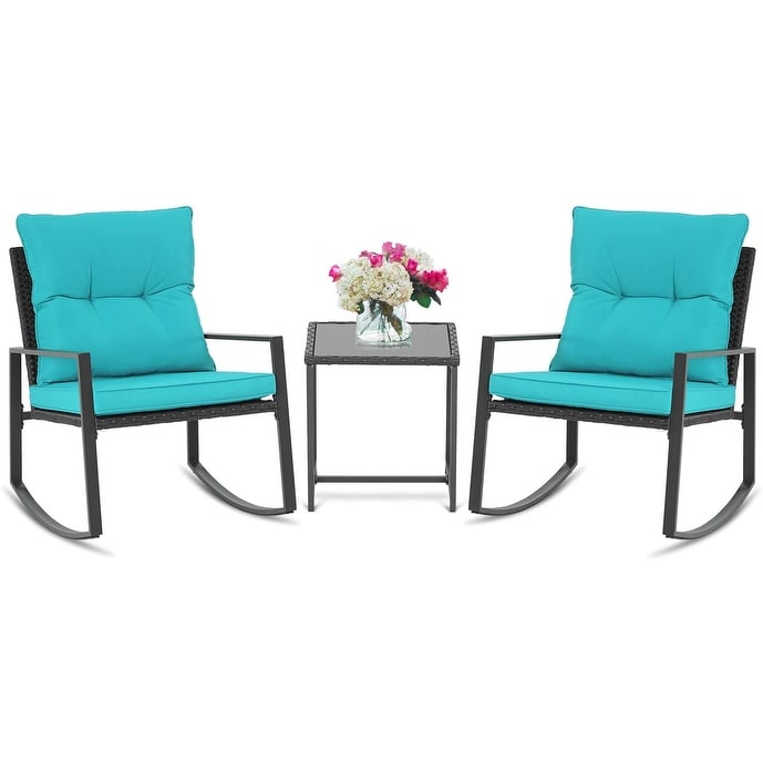 SUNCROWN 3-Piece Black Metal Outdoor Patio Rocking Bistro Set