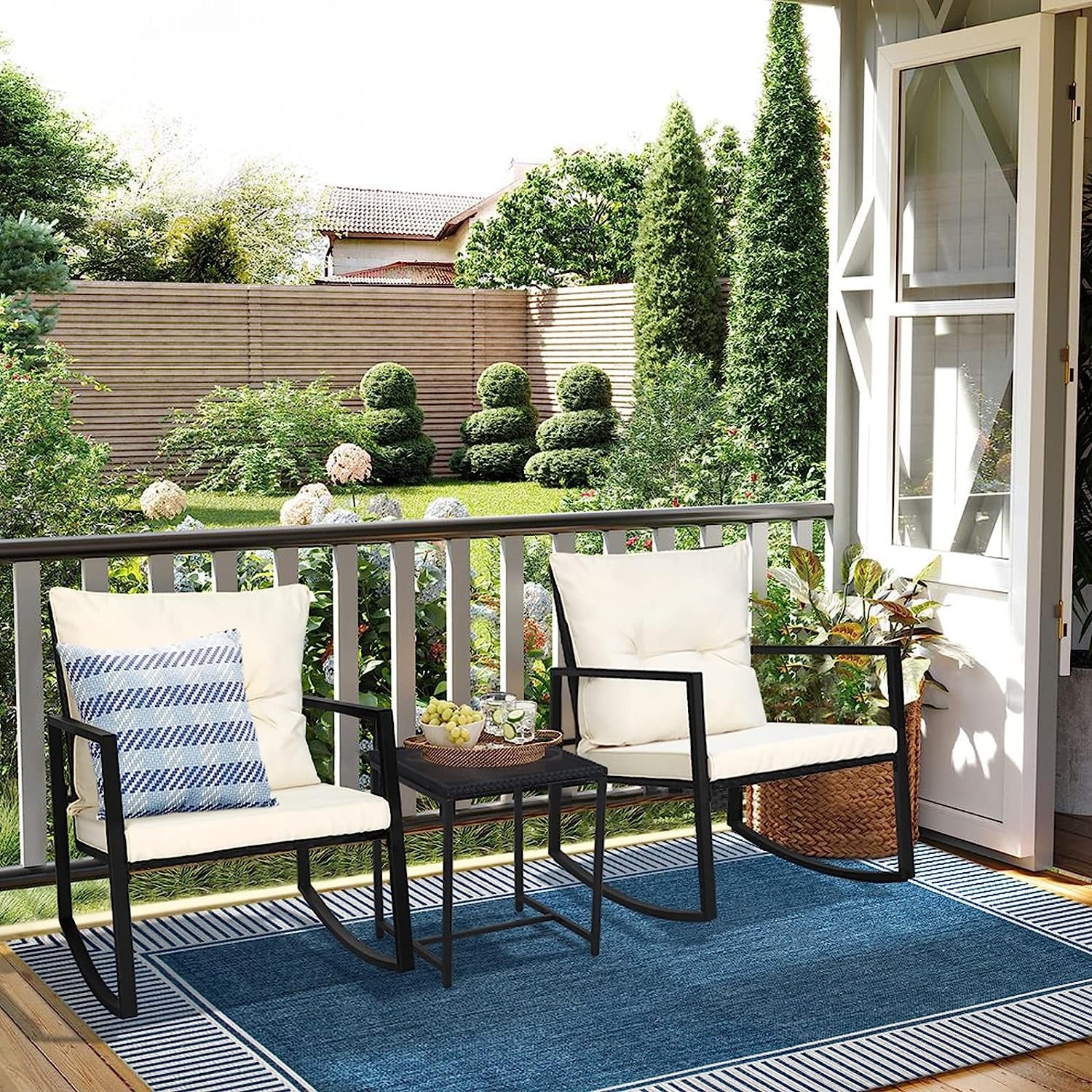 SUNCROWN 3-Piece Black Metal Outdoor Patio Rocking Bistro Set