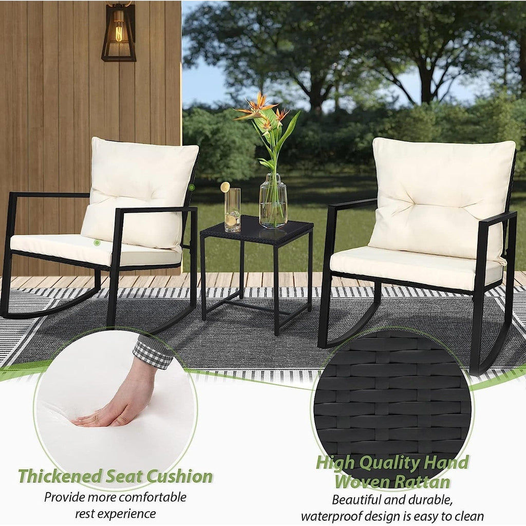 SUNCROWN 3-Piece Black Metal Outdoor Patio Rocking Bistro Set