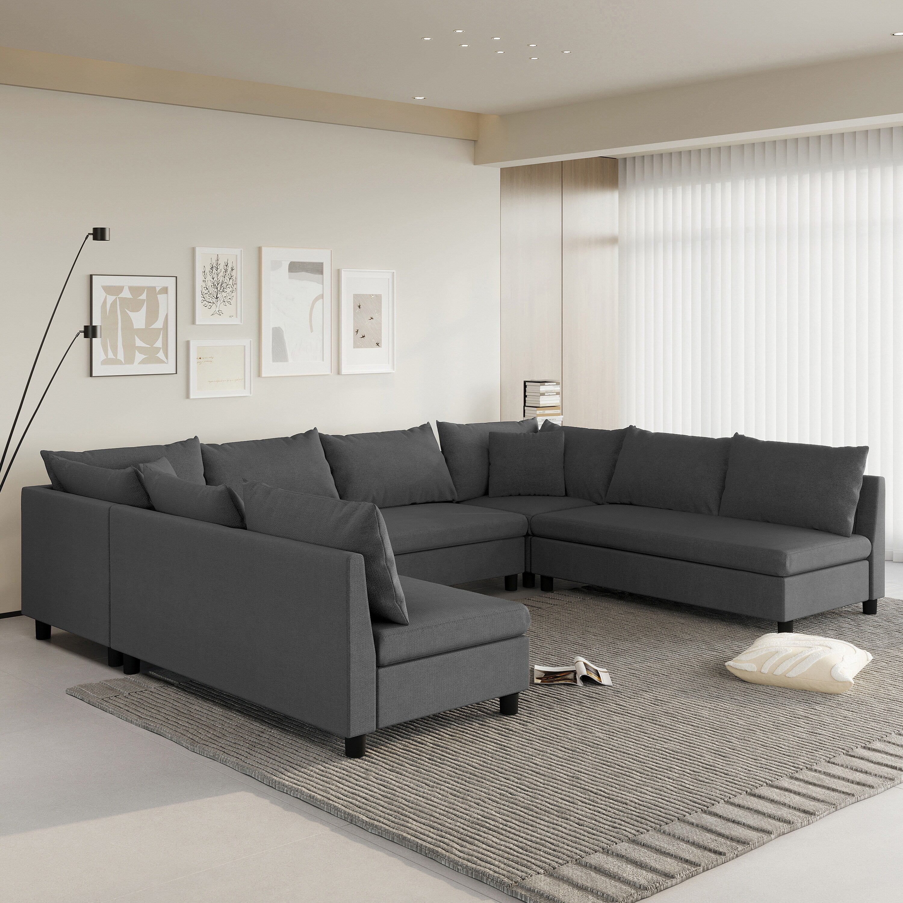 Sectional Sofa,Reversible U Shaped Chenille Couch Set,Free Combination,Oversized 8 Seat Convertible Sofa