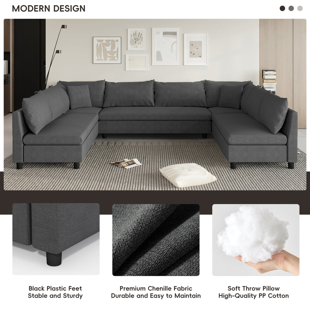 Sectional Sofa,Reversible U Shaped Chenille Couch Set,Free Combination,Oversized 8 Seat Convertible Sofa